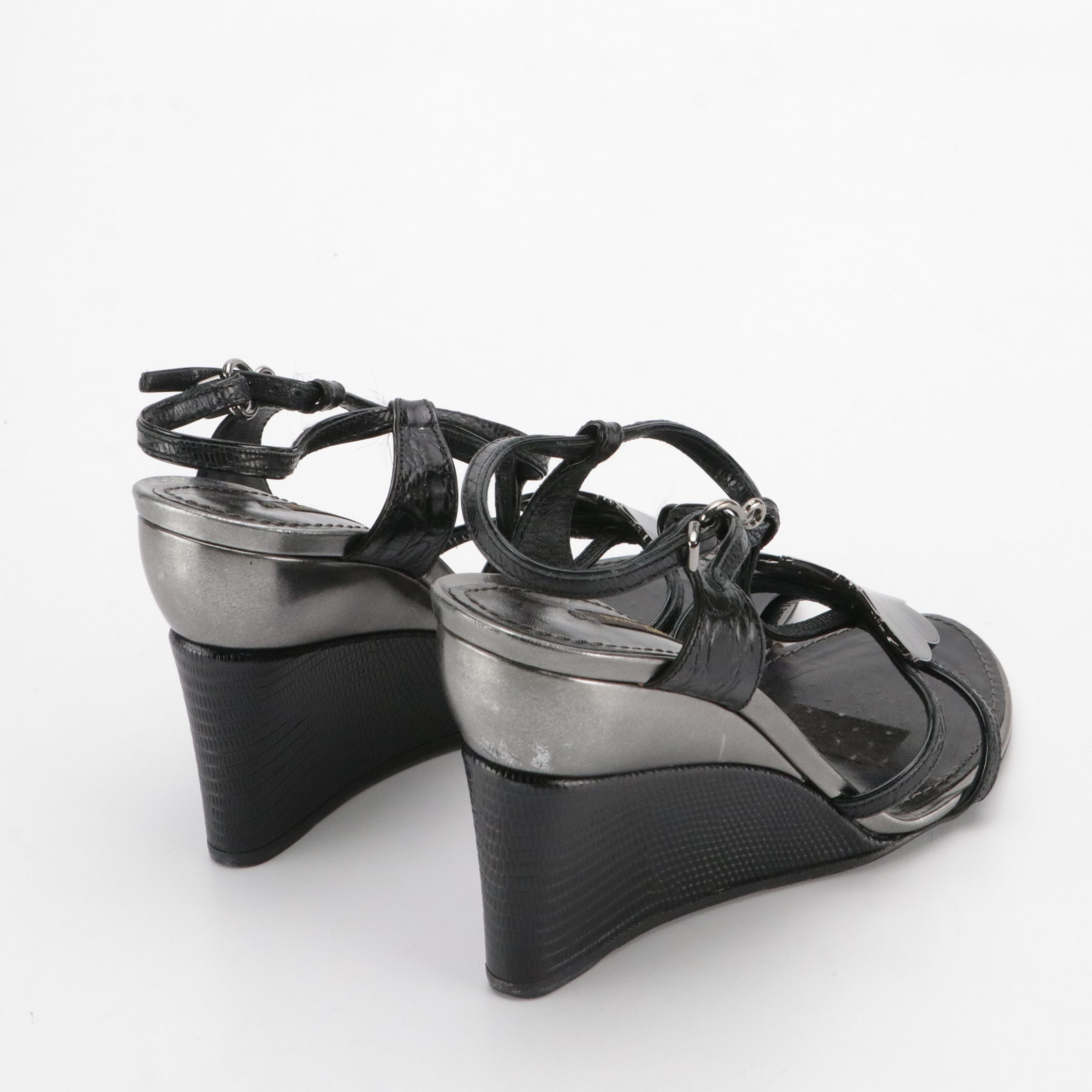 Louis Vuitton Butterfly Wedge Sandals in Embossed and Metallic Leather