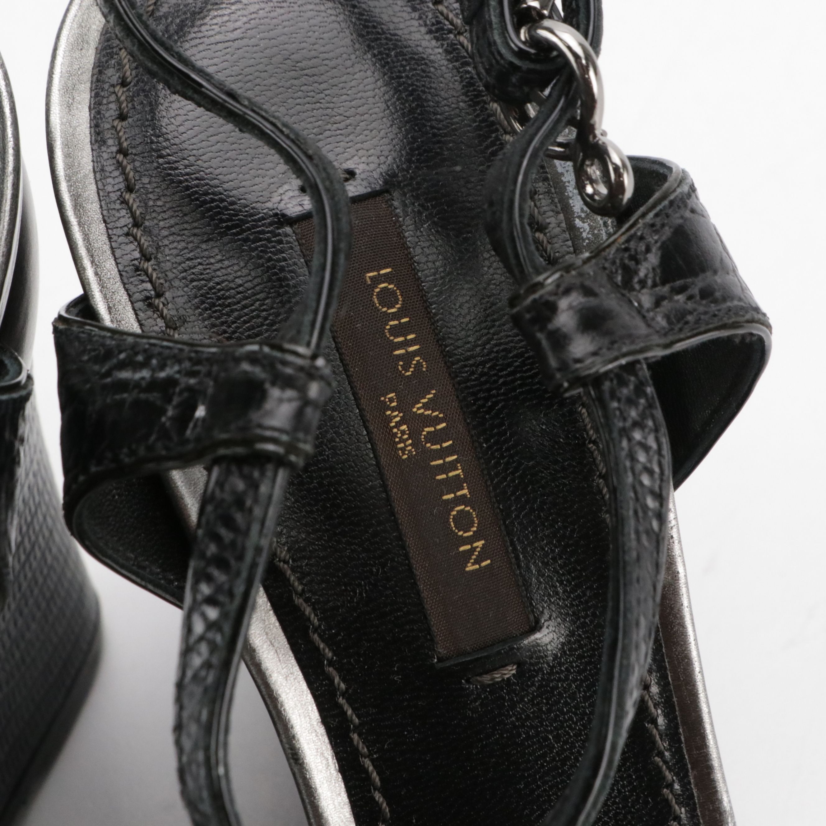 Louis Vuitton Butterfly Wedge Sandals in Embossed and Metallic Leather