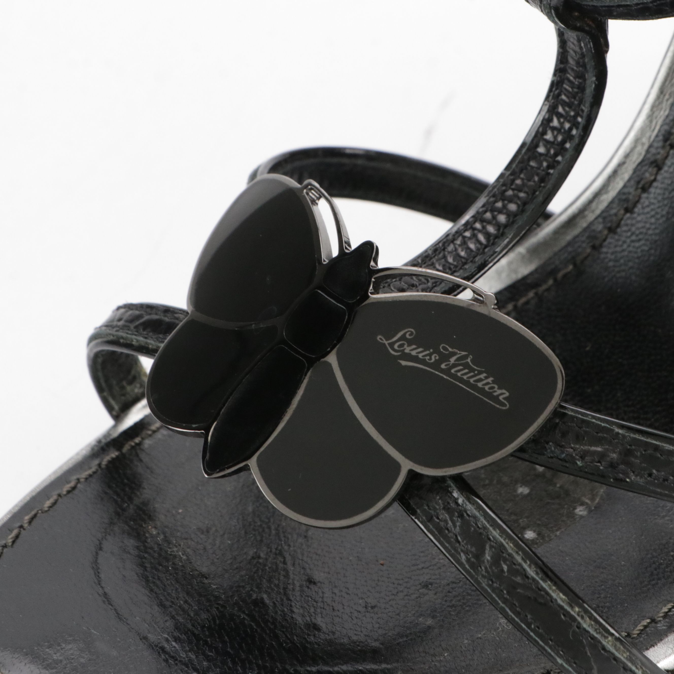 Louis Vuitton Butterfly Wedge Sandals in Embossed and Metallic Leather