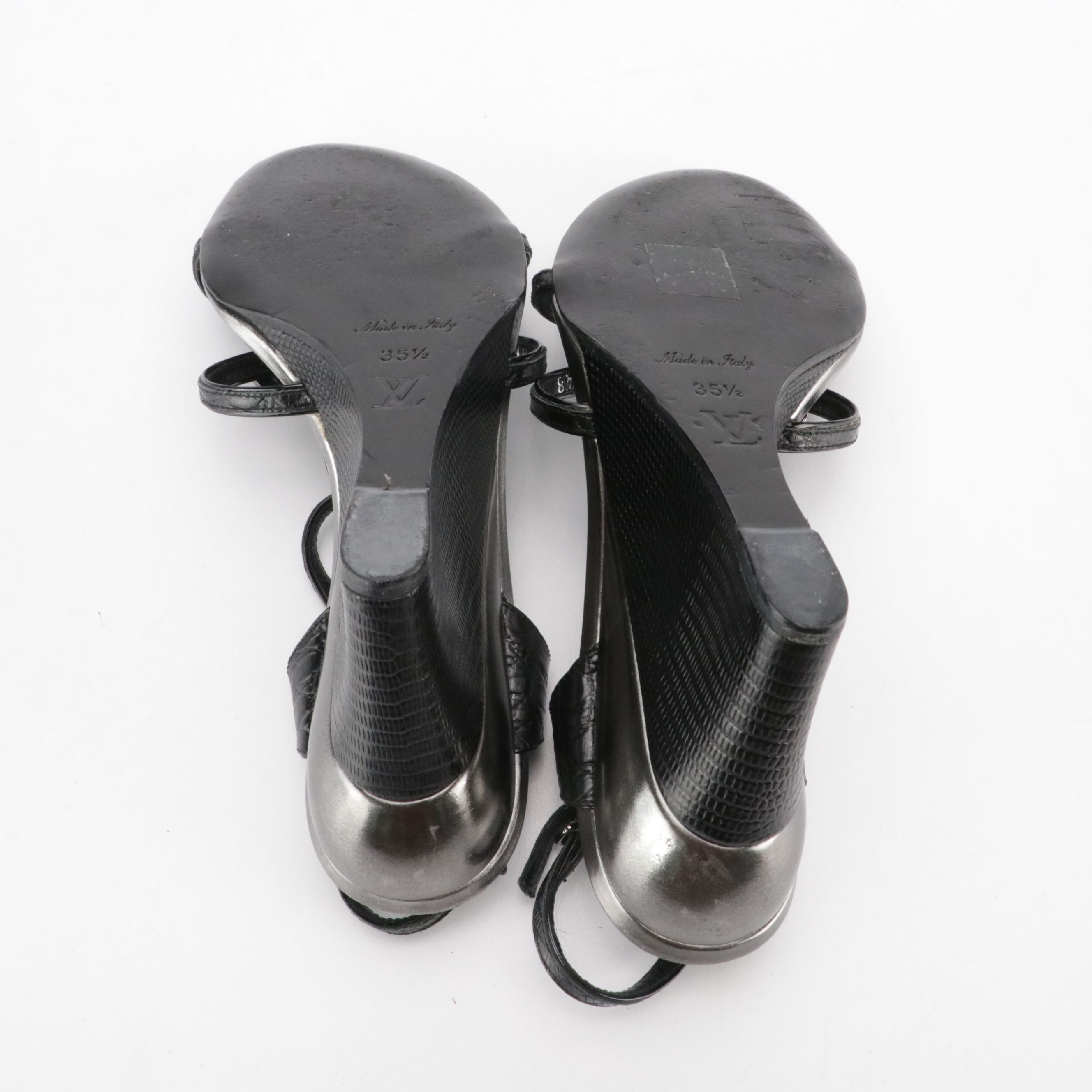 Louis Vuitton Butterfly Wedge Sandals in Embossed and Metallic Leather