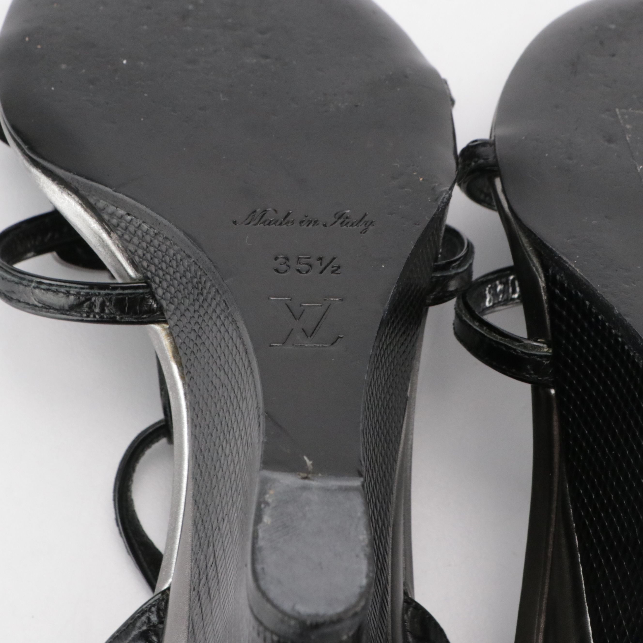 Louis Vuitton Butterfly Wedge Sandals in Embossed and Metallic Leather