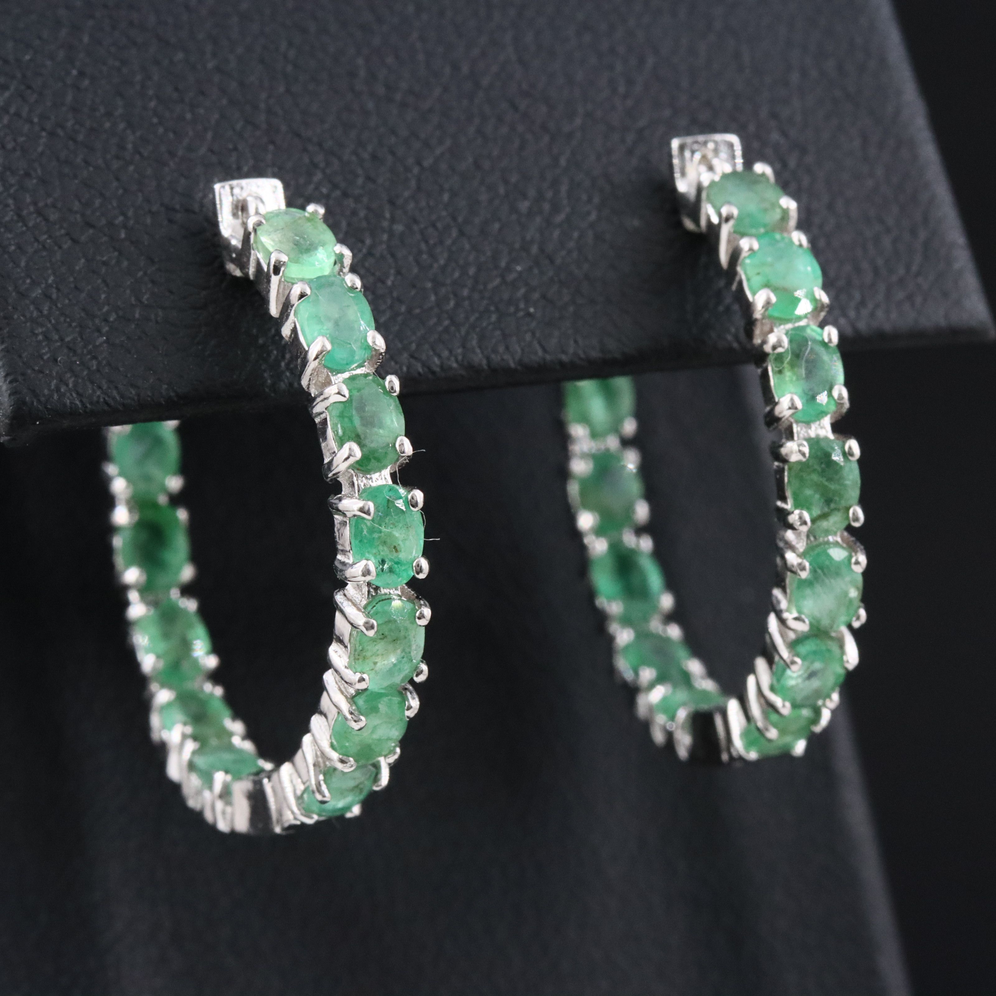 Sterling Emerald Inside-Out Hoop Earrings