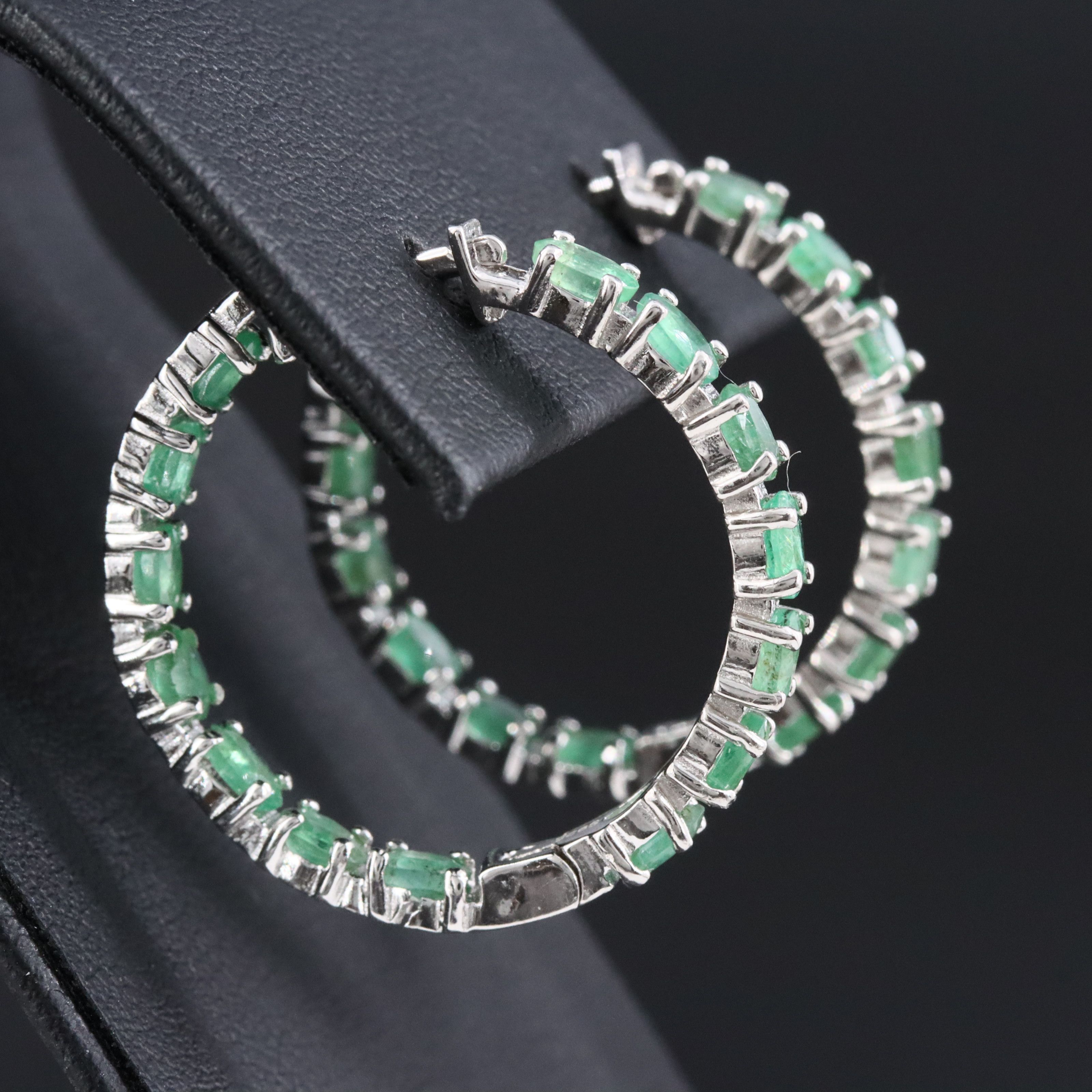 Sterling Emerald Inside-Out Hoop Earrings
