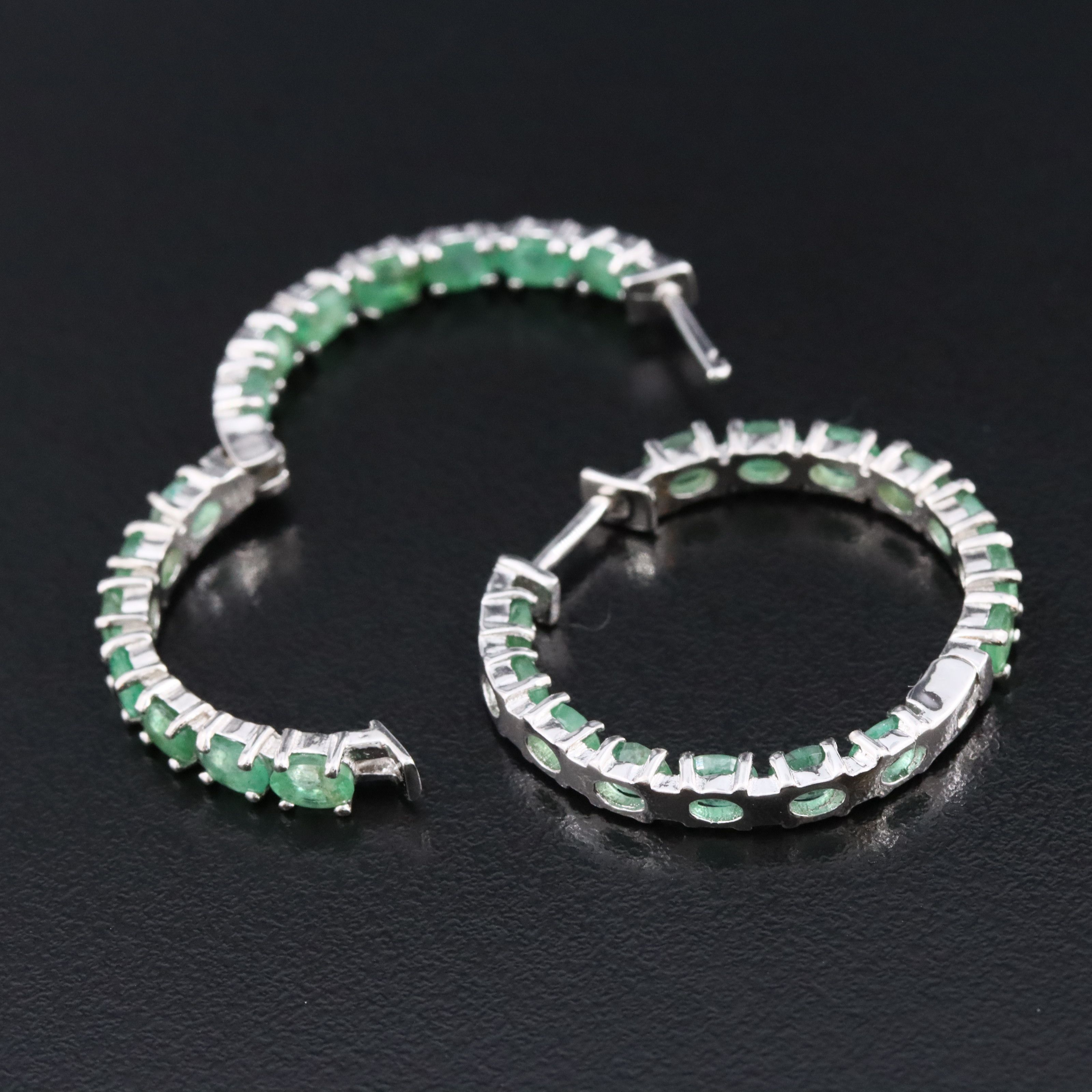 Sterling Emerald Inside-Out Hoop Earrings