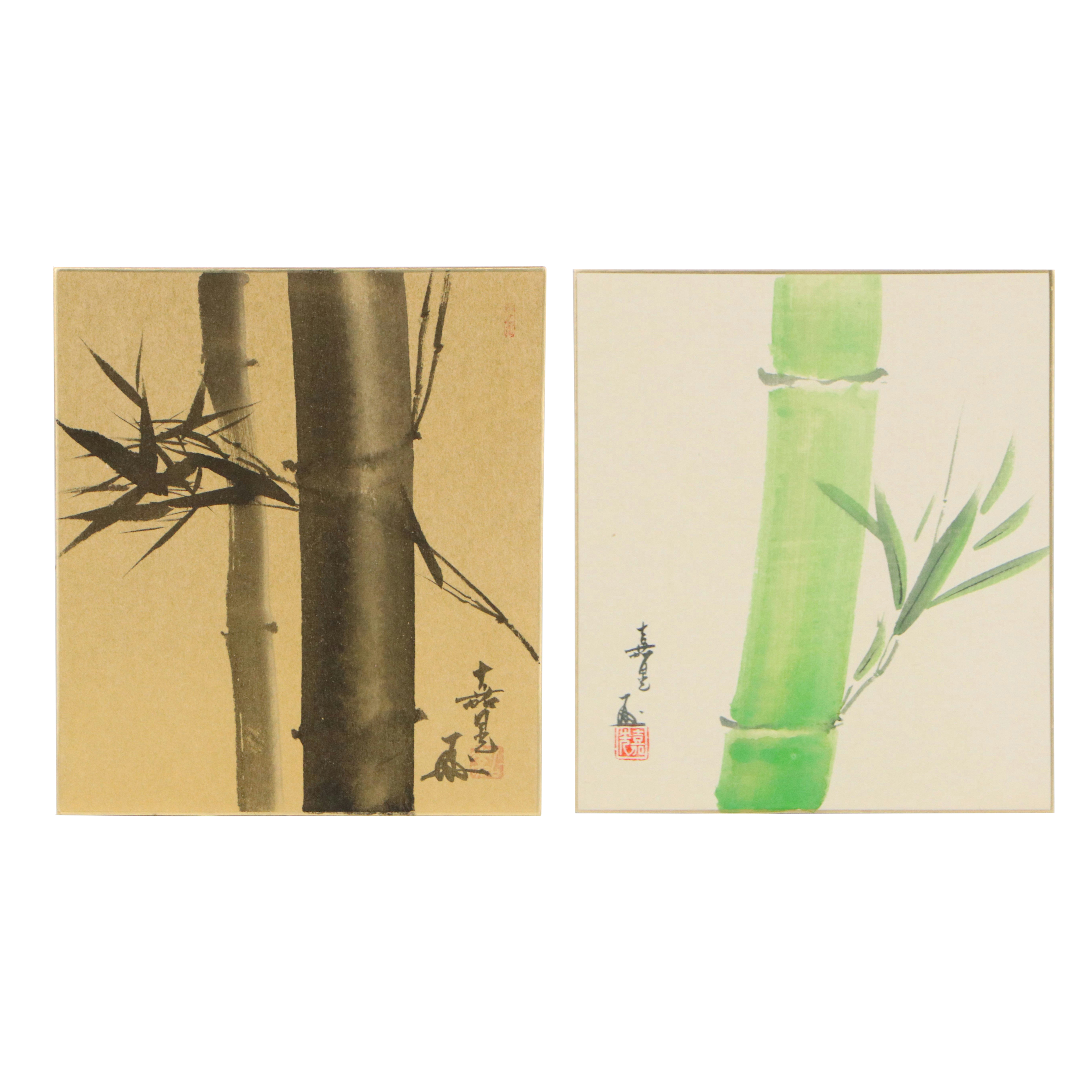 Japanese School Ink and Watercolor Paintings of Bamboo