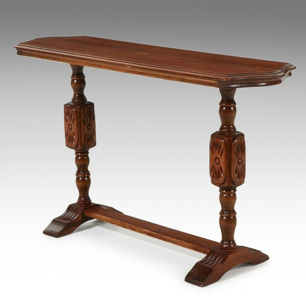 Jacobean Revival Carved Trestle Console Table, Mid-20th Century