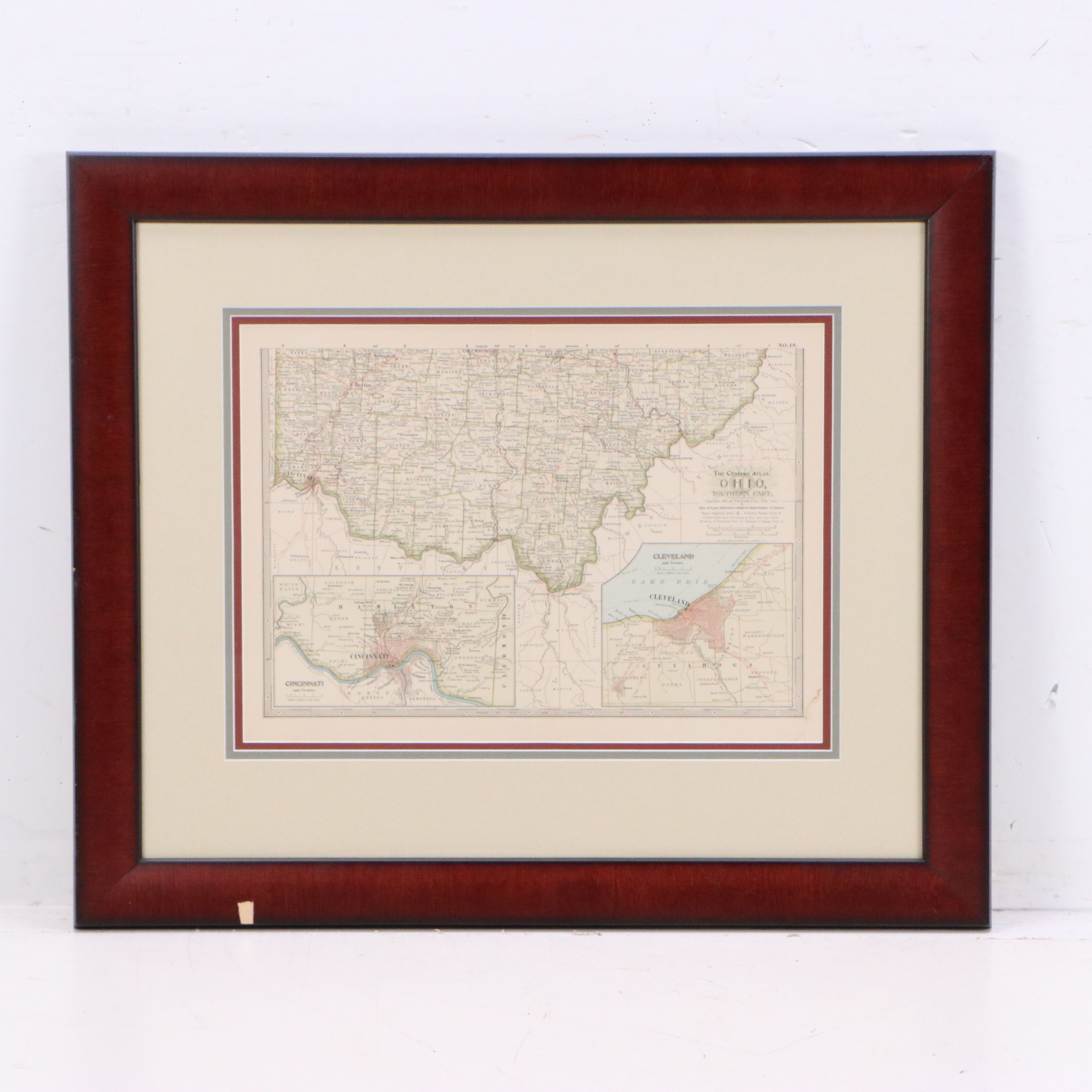 Wax Engraved Map "The Century Atlas: Ohio, Southern Part," 1897