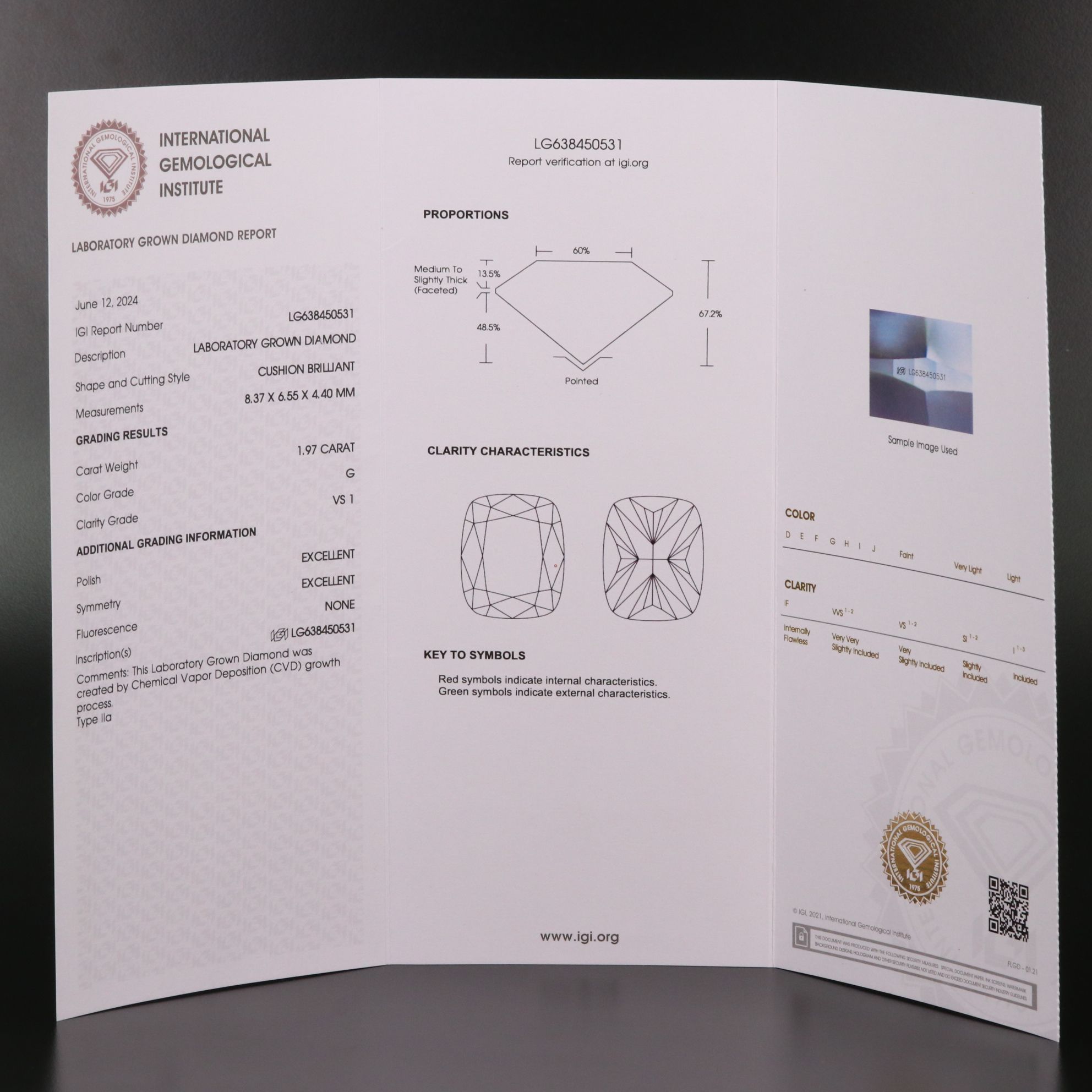 Loose 1.97 CT Lab Grown Diamond with IGI Report
