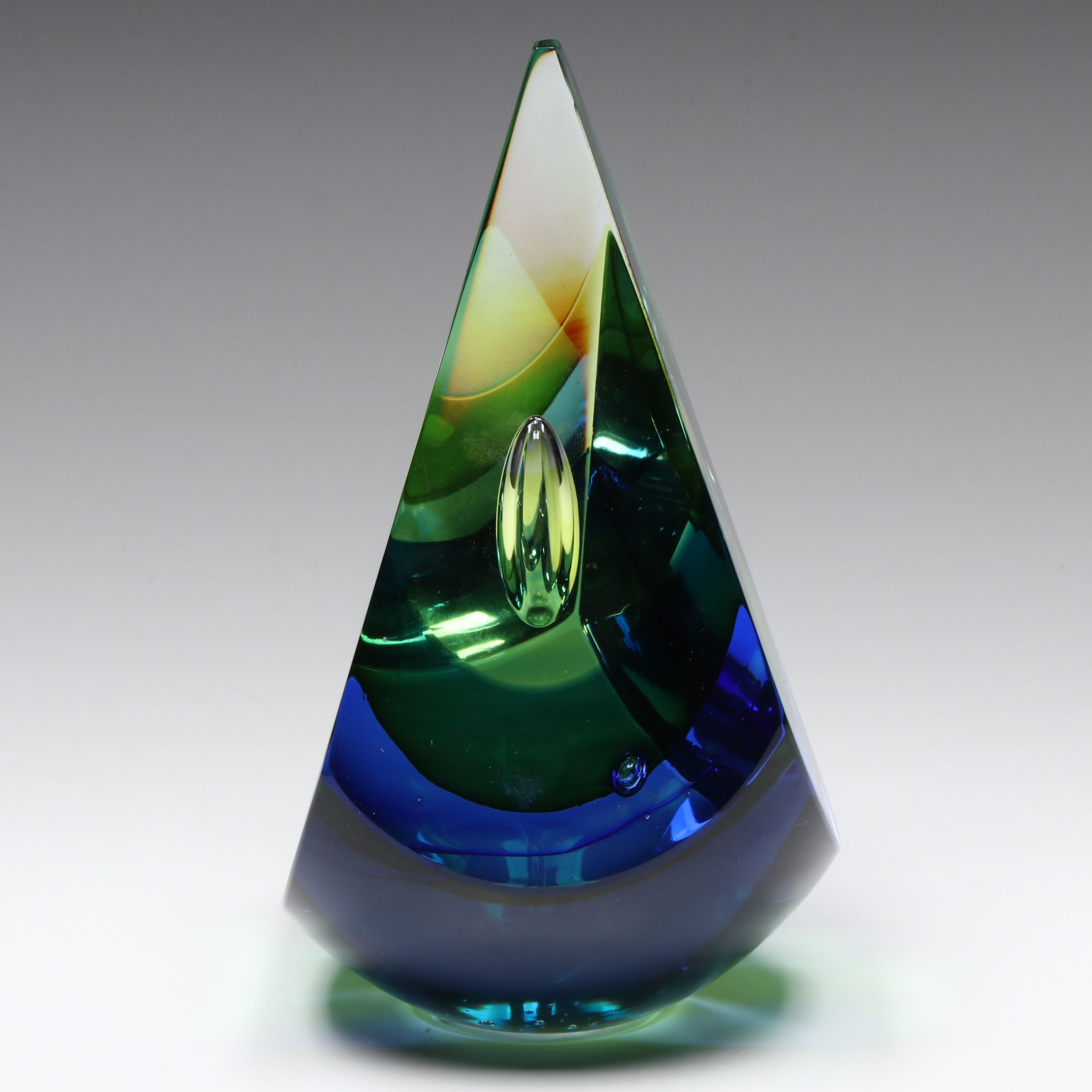Robert Phillips Teardrop Overlay Art Glass Sculpture, 2014