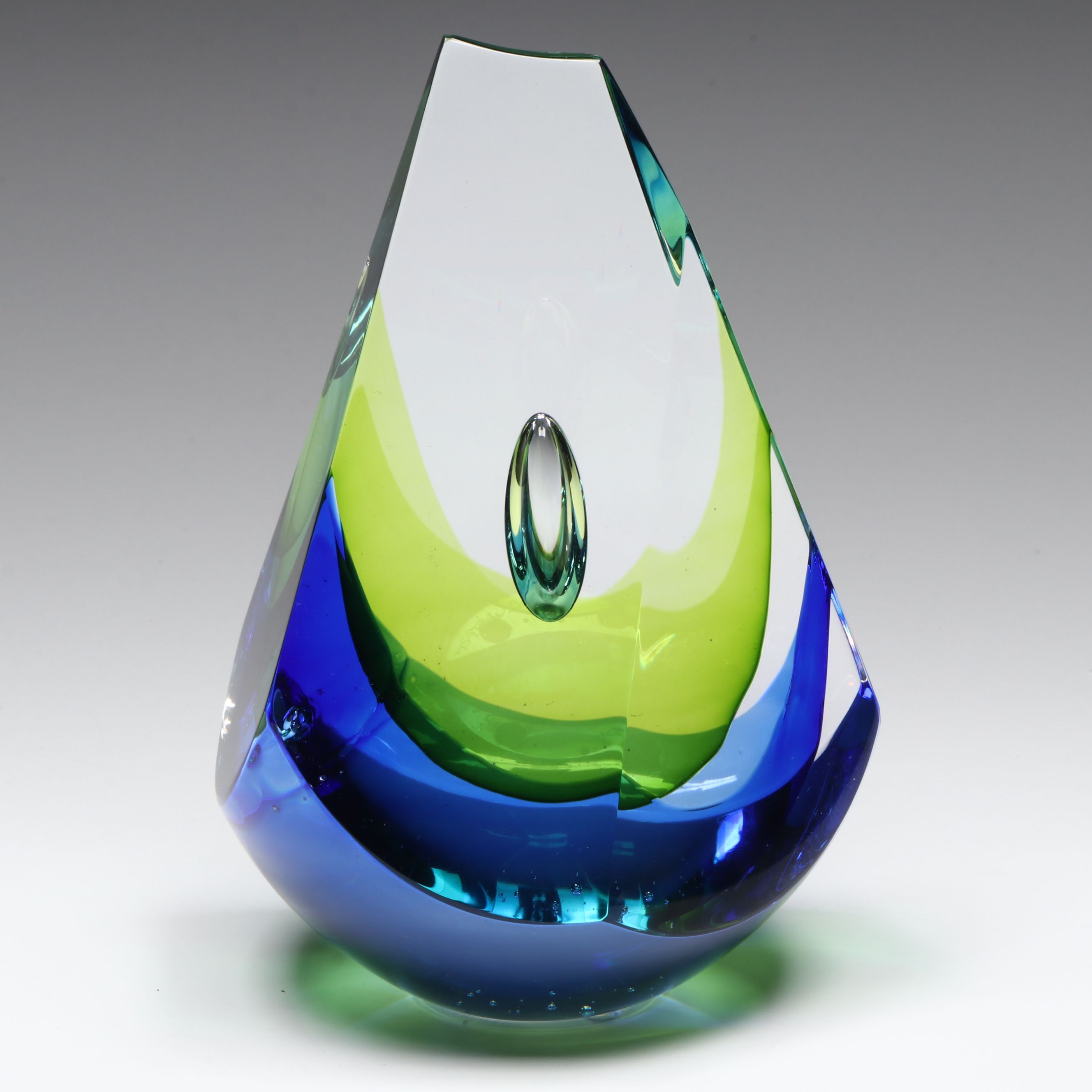 Robert Phillips Teardrop Overlay Art Glass Sculpture, 2014