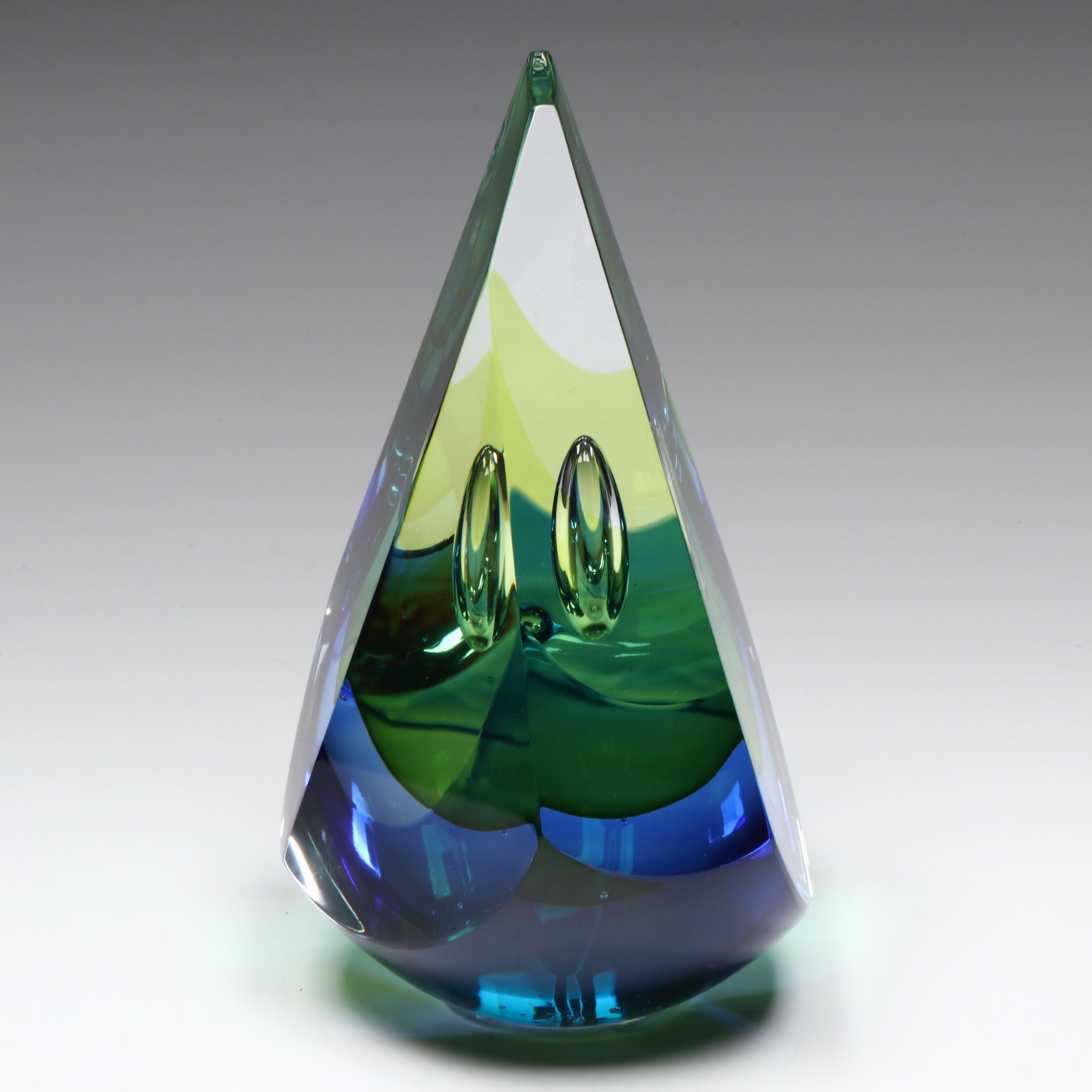 Robert Phillips Teardrop Overlay Art Glass Sculpture, 2014
