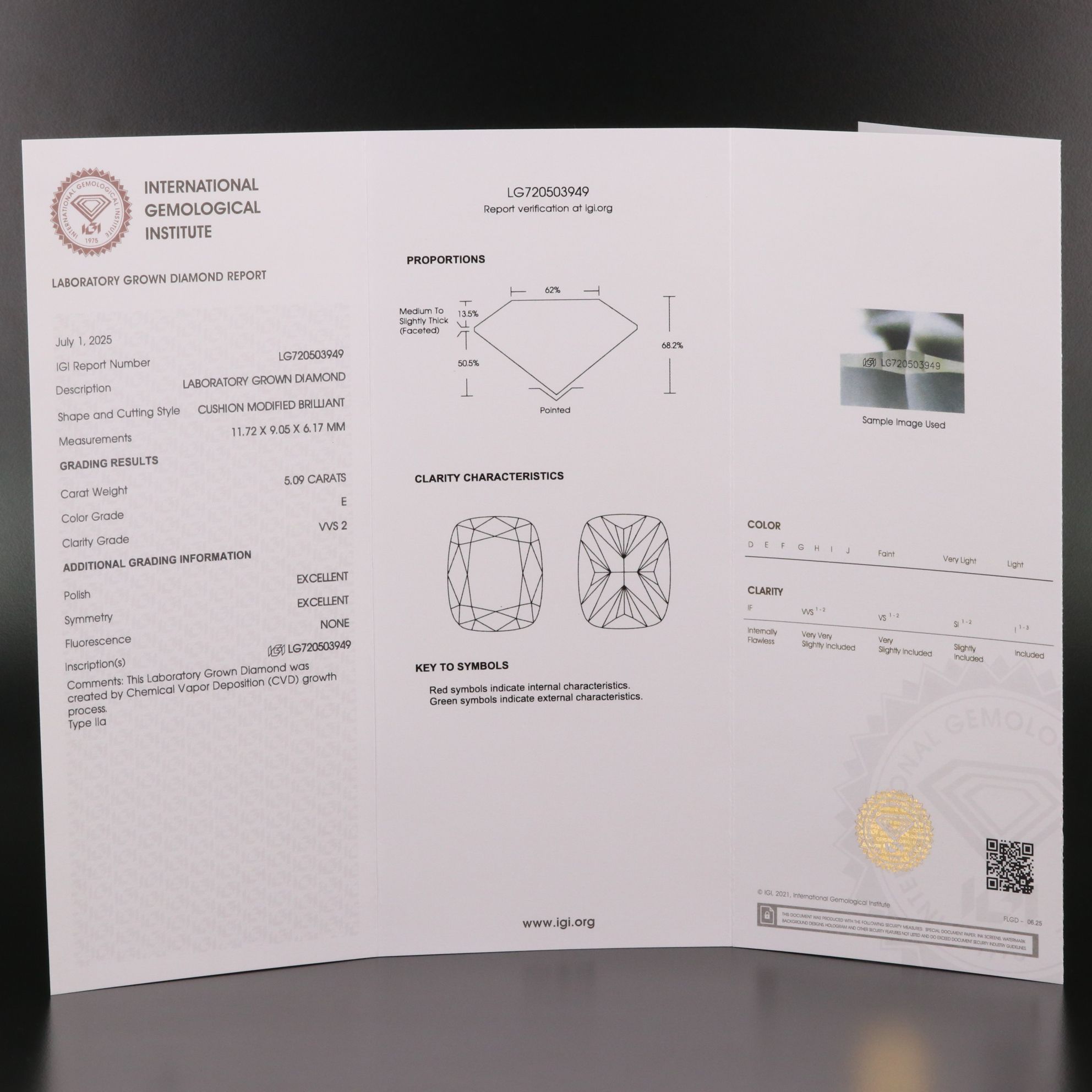 Loose 5.09 CT Lab Grown Diamond with IGI Report