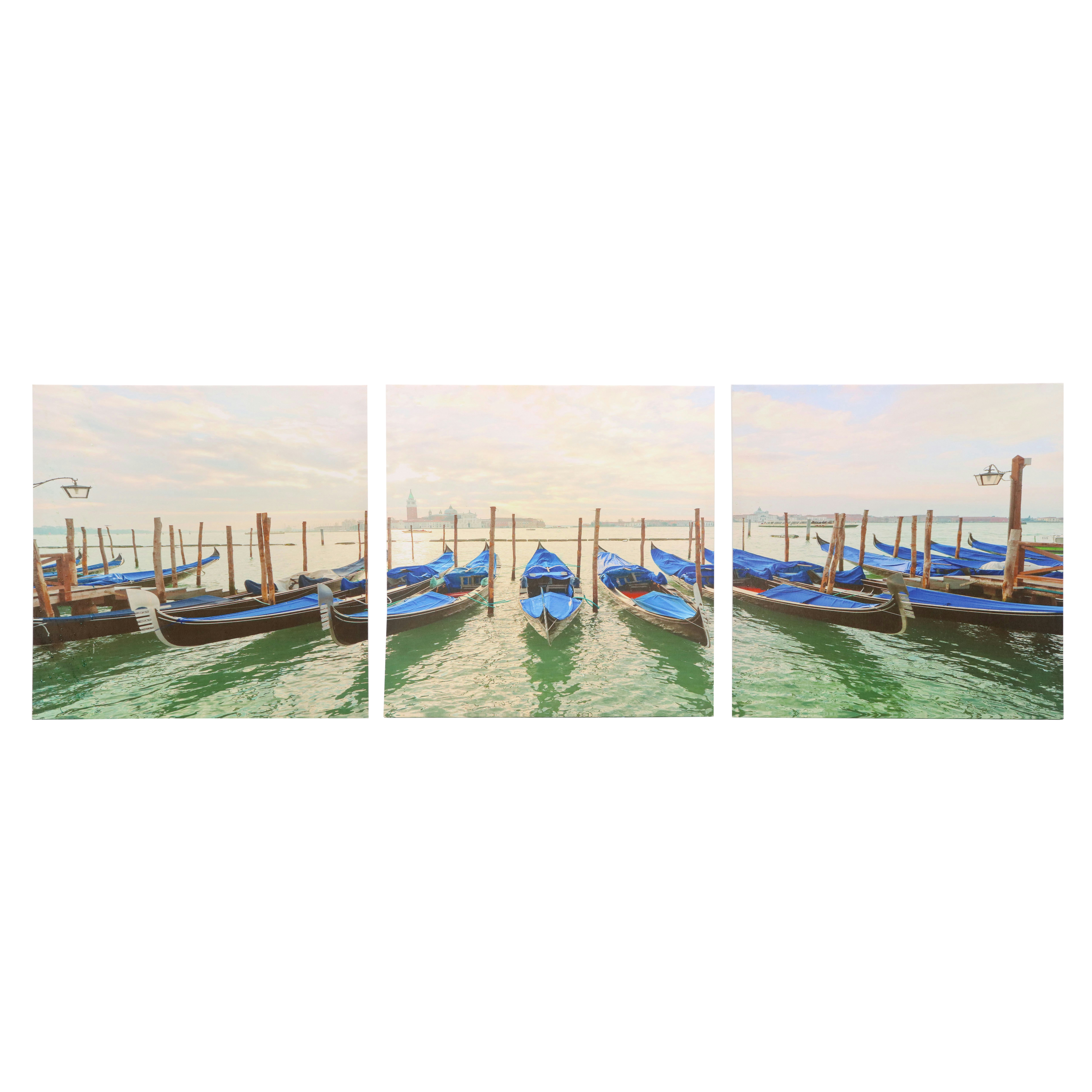 Venetian Lagoon Gicleé Triptych with Gondolas, 21st Century