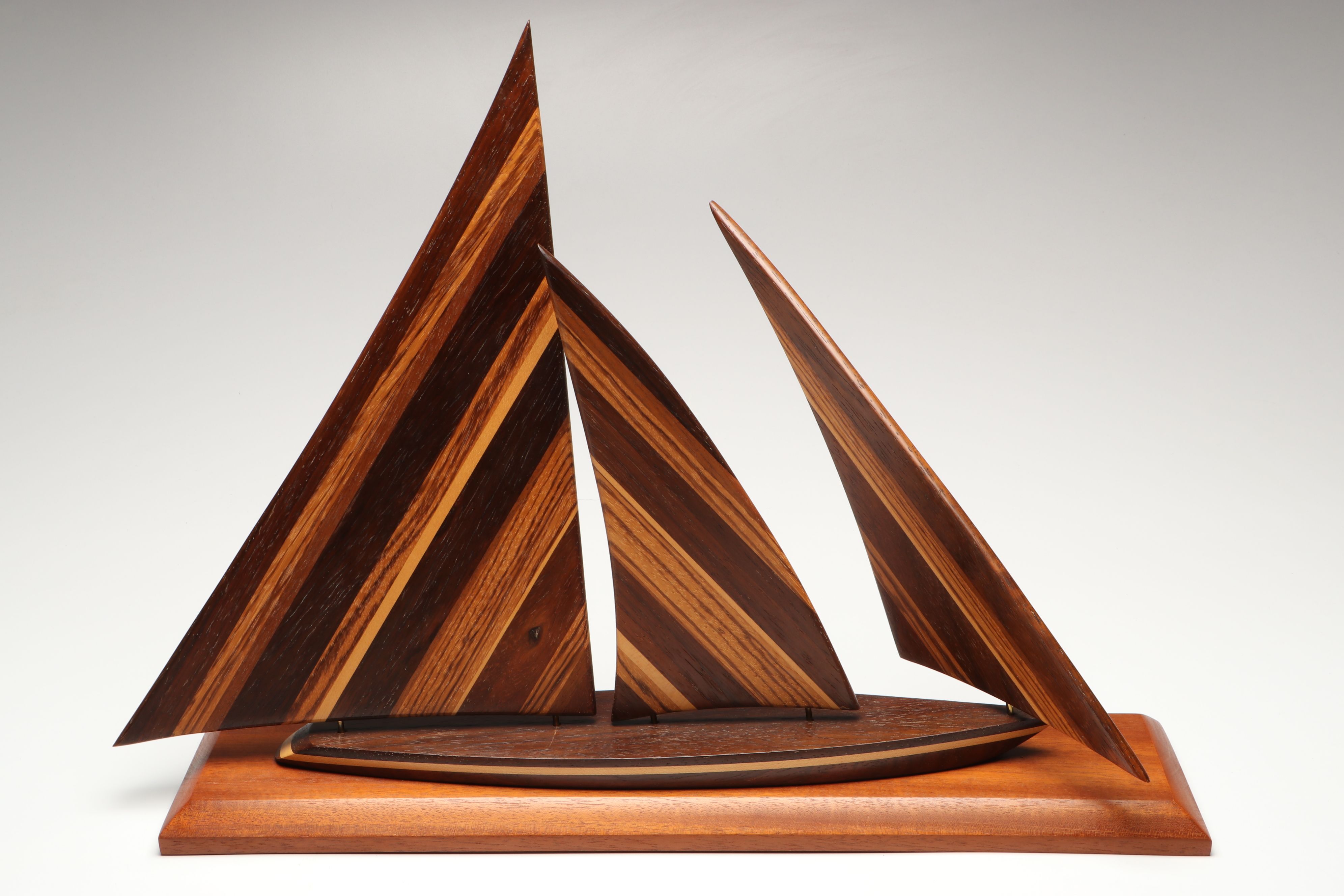 Mid Century Modern Style Handcrafted Wooden Sailboat, 20th Century