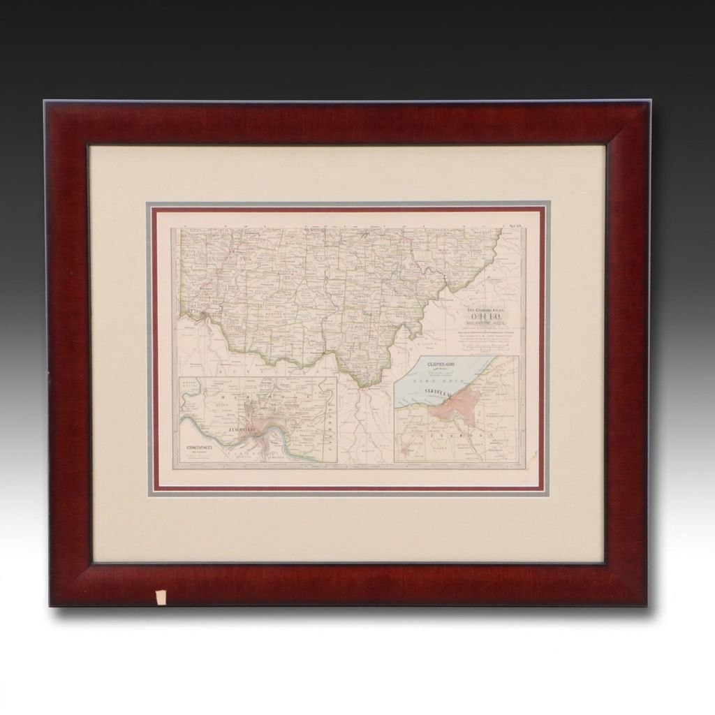 Wax Engraved Map "The Century Atlas: Ohio, Southern Part," 1897