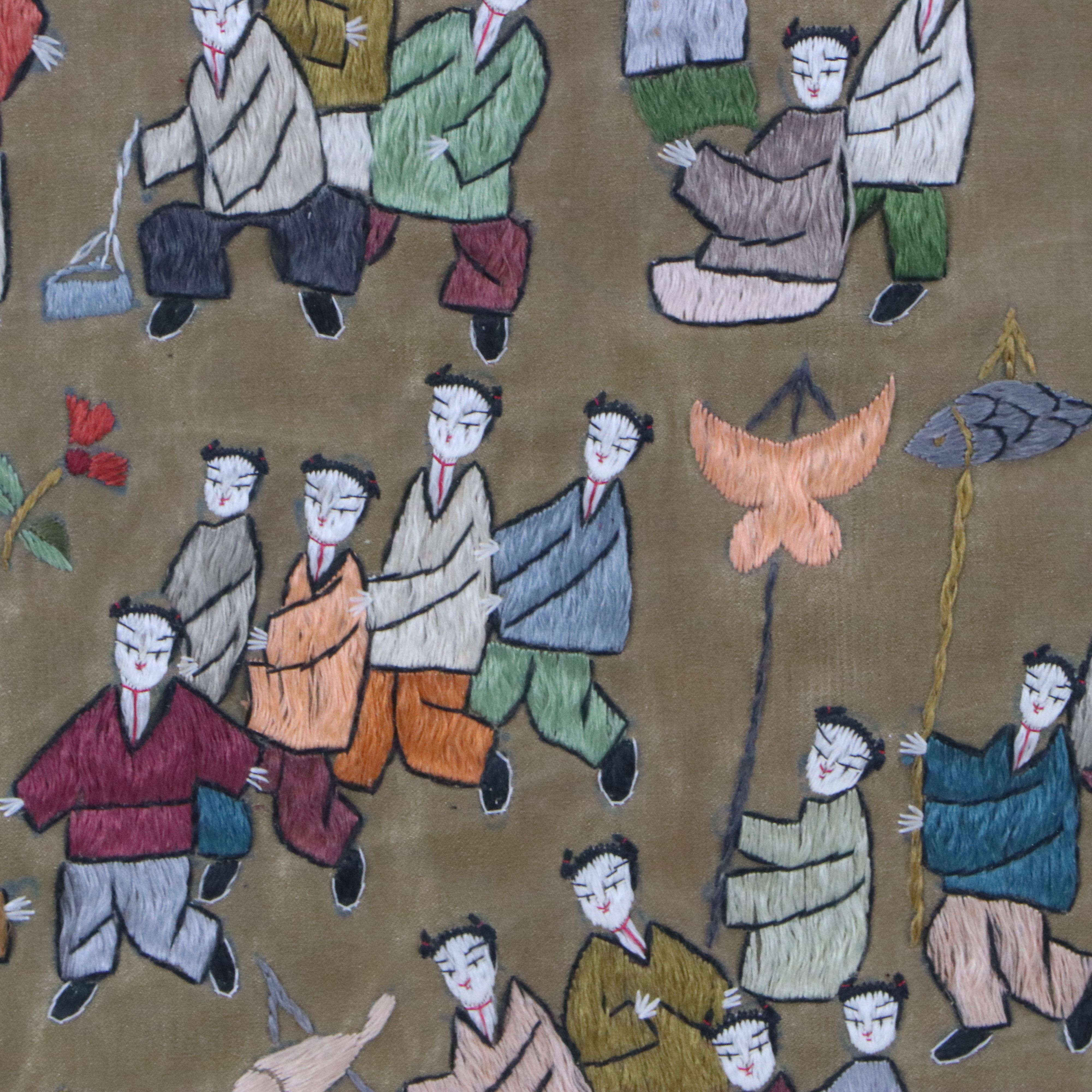 Chinese Embroidered Silk Panel "100 Children," Late 20th to Early 21st Century