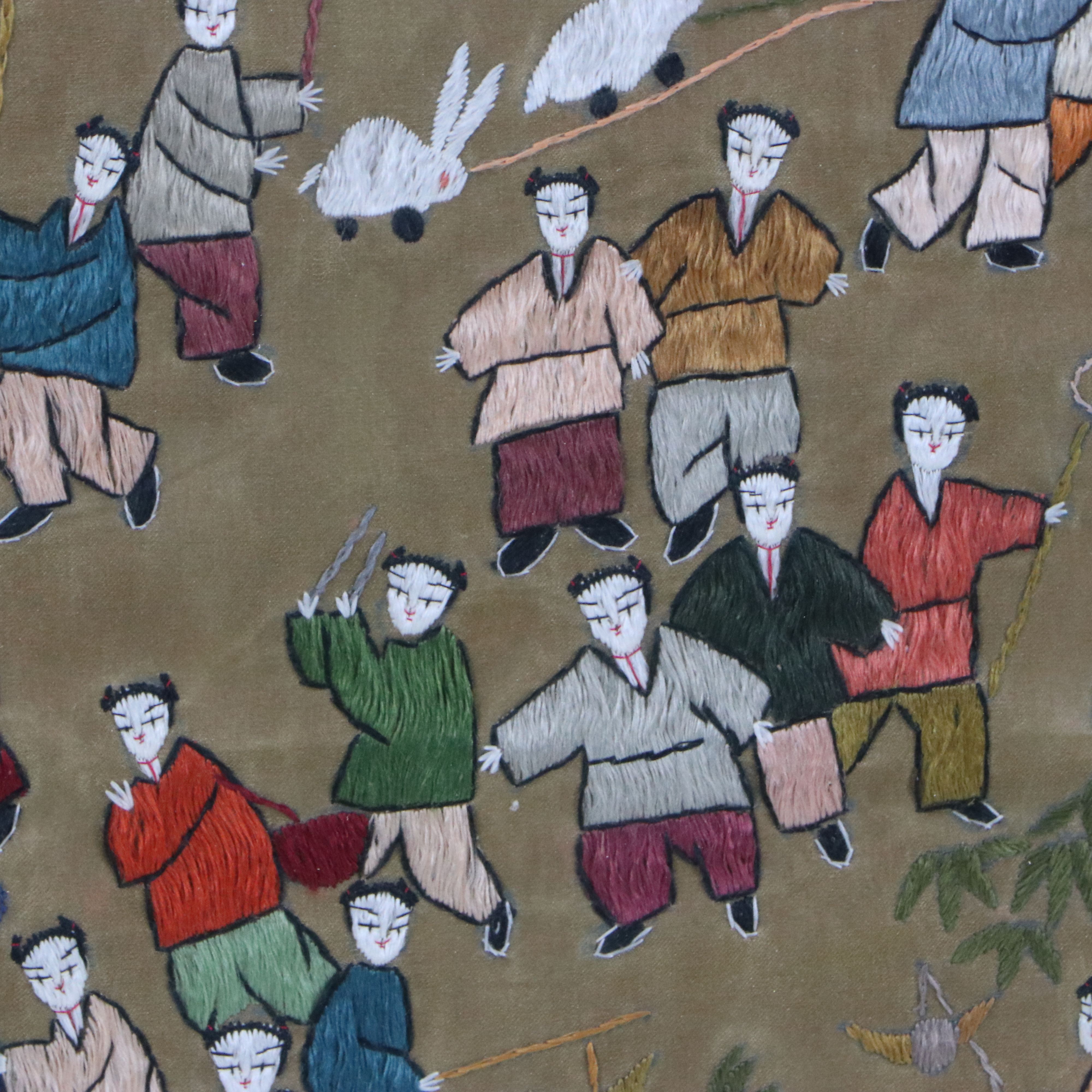 Chinese Embroidered Silk Panel "100 Children," Late 20th to Early 21st Century