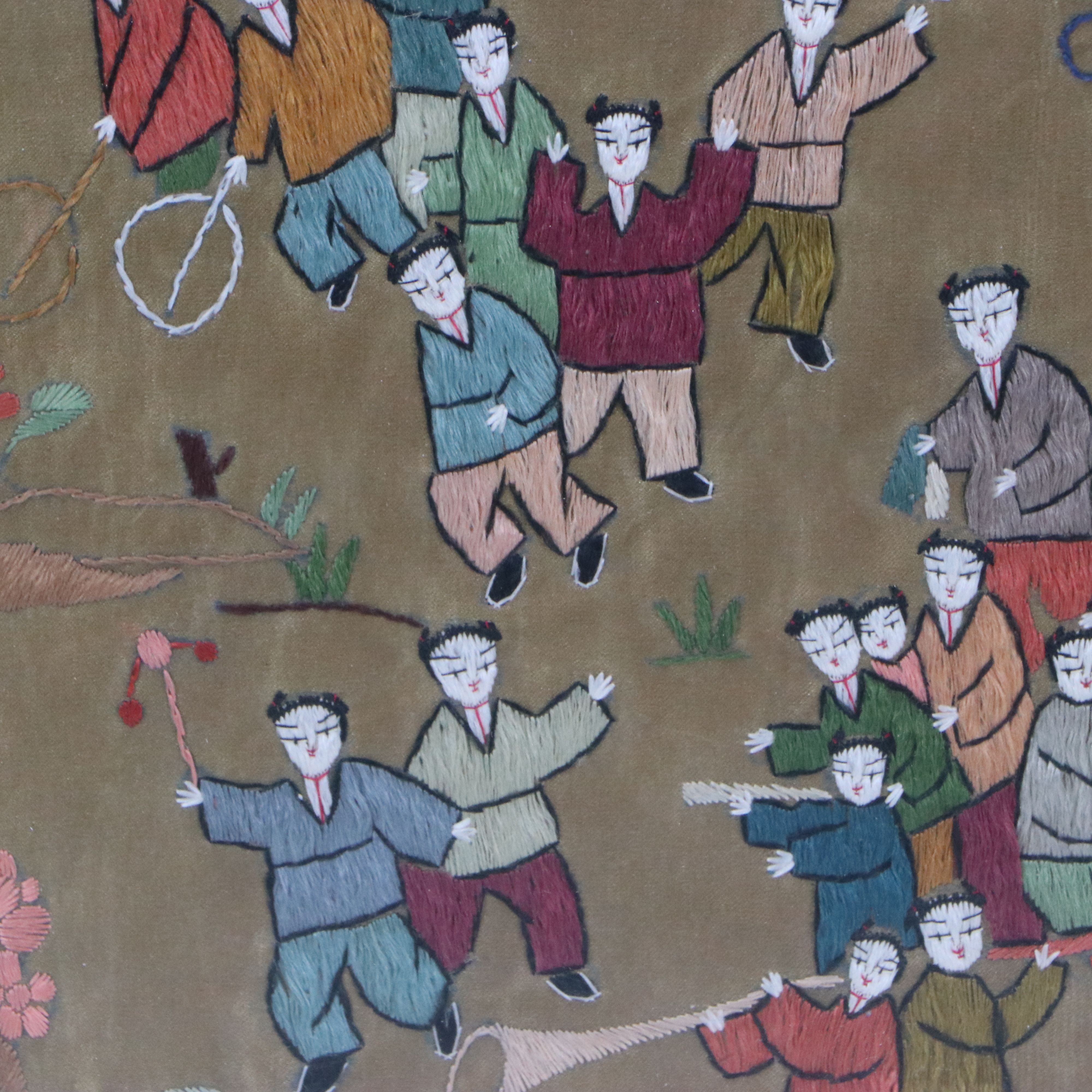 Chinese Embroidered Silk Panel "100 Children," Late 20th to Early 21st Century