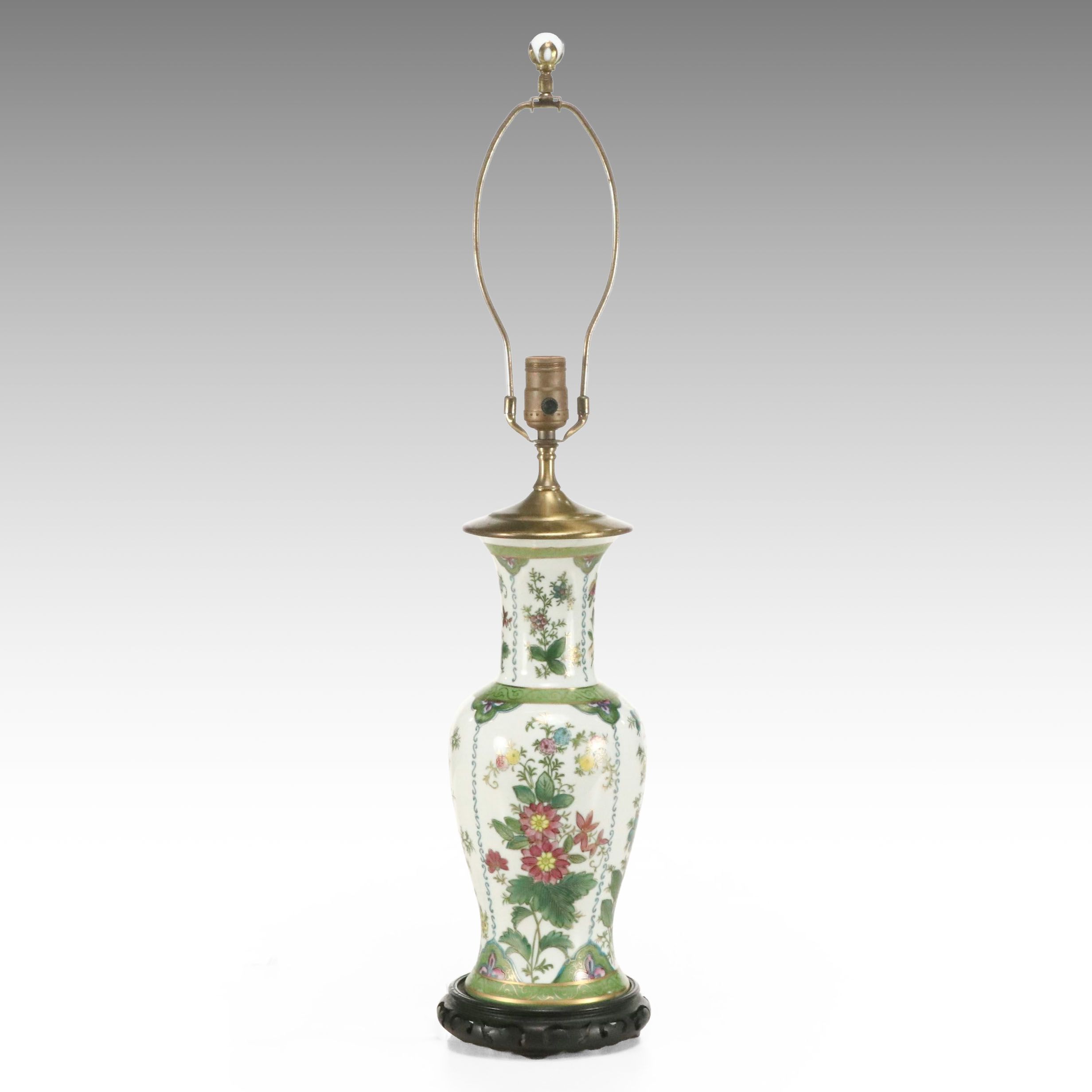 Chinese Porcelain Hand-Painted Floral Vase Table Lamp