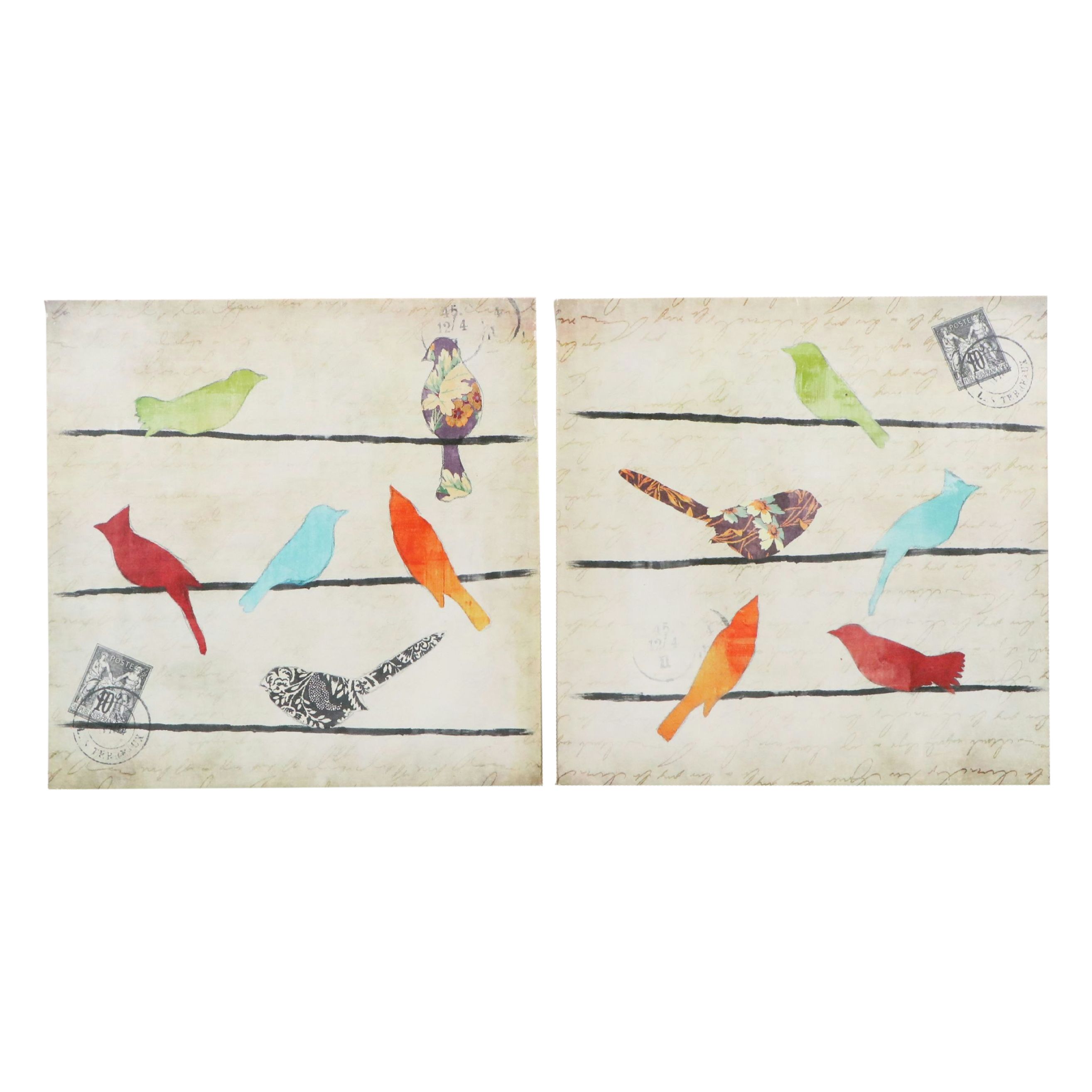 Pair of Gicleé on Canvas of Birds on Lines, 21st Century