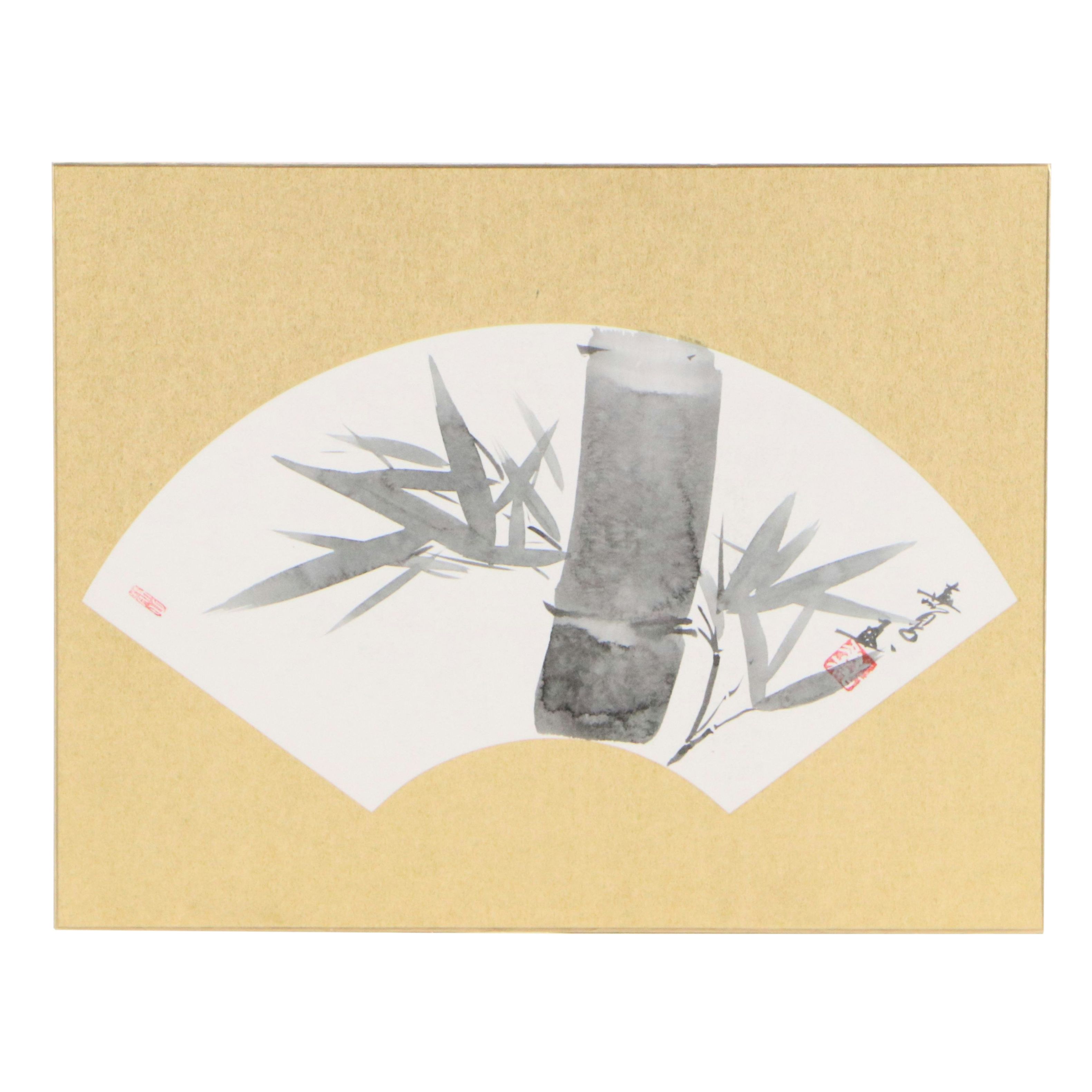 Japanese School Ink and Watercolor Paintings of Bamboo and Blossoms