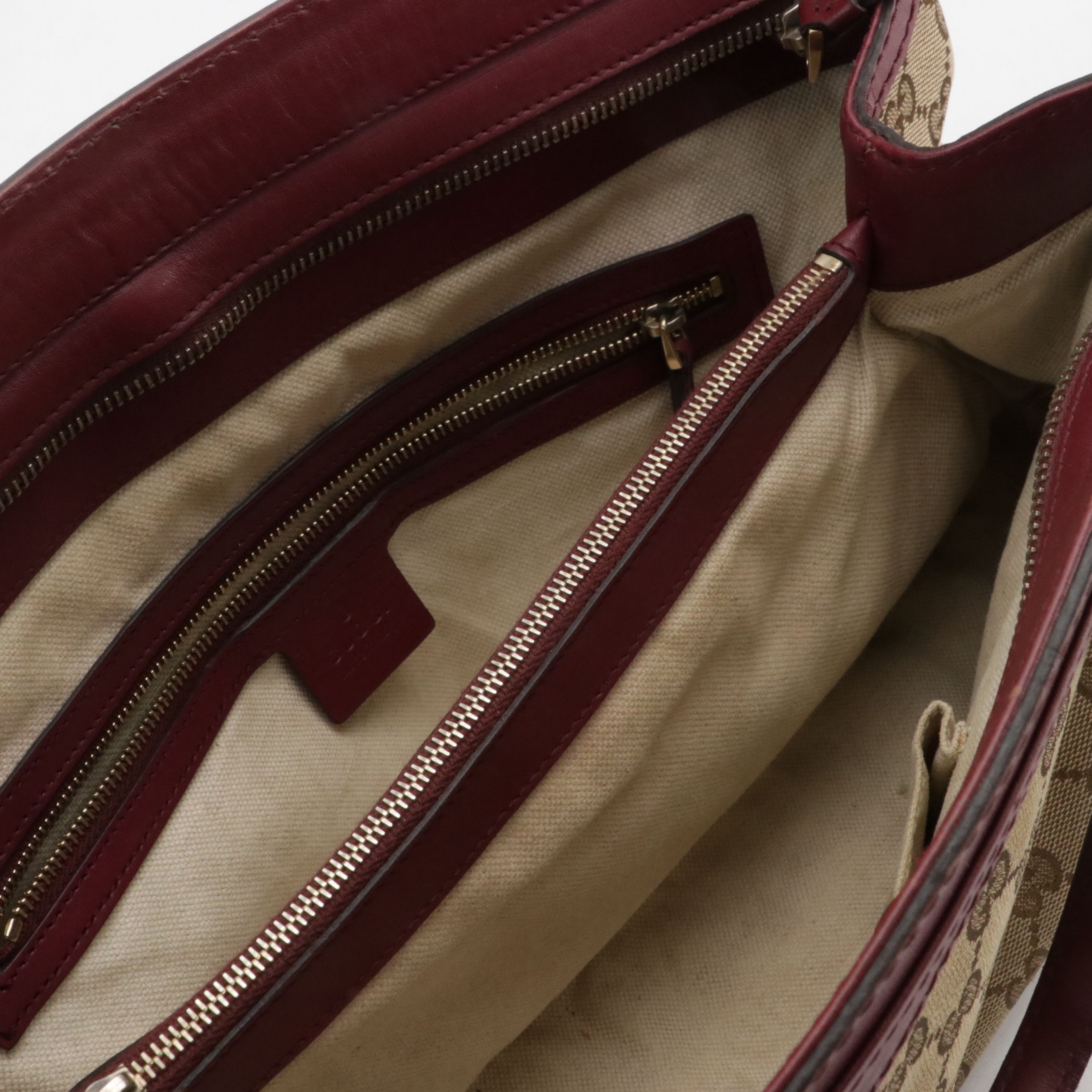 Gucci Mayfair Ribbon Shoulder Bag in GG Canvas and Maroon Leather