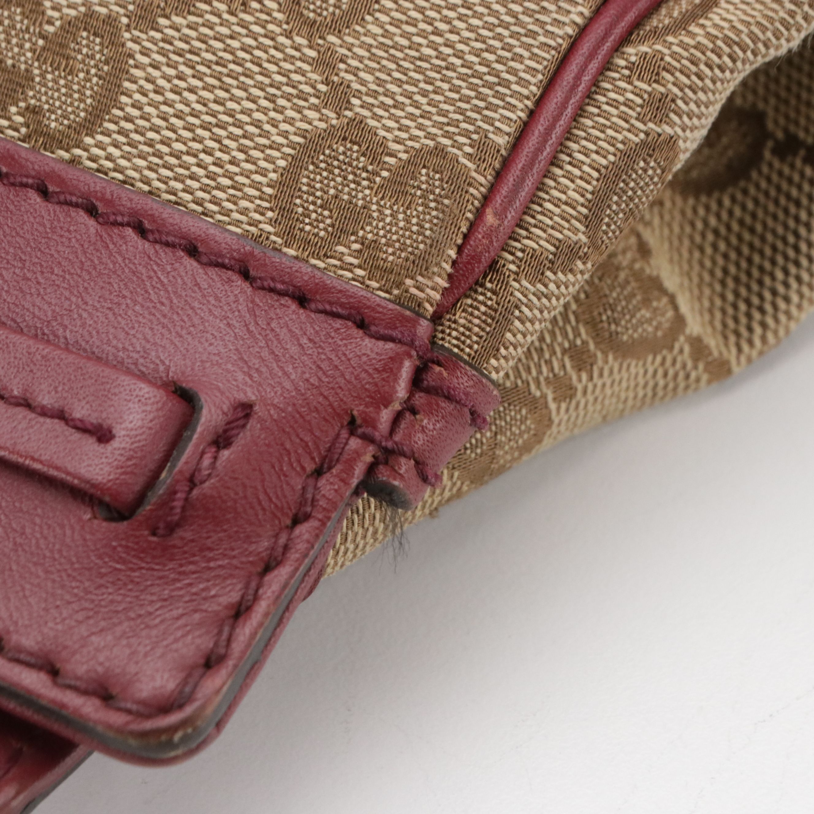 Gucci Mayfair Ribbon Shoulder Bag in GG Canvas and Maroon Leather