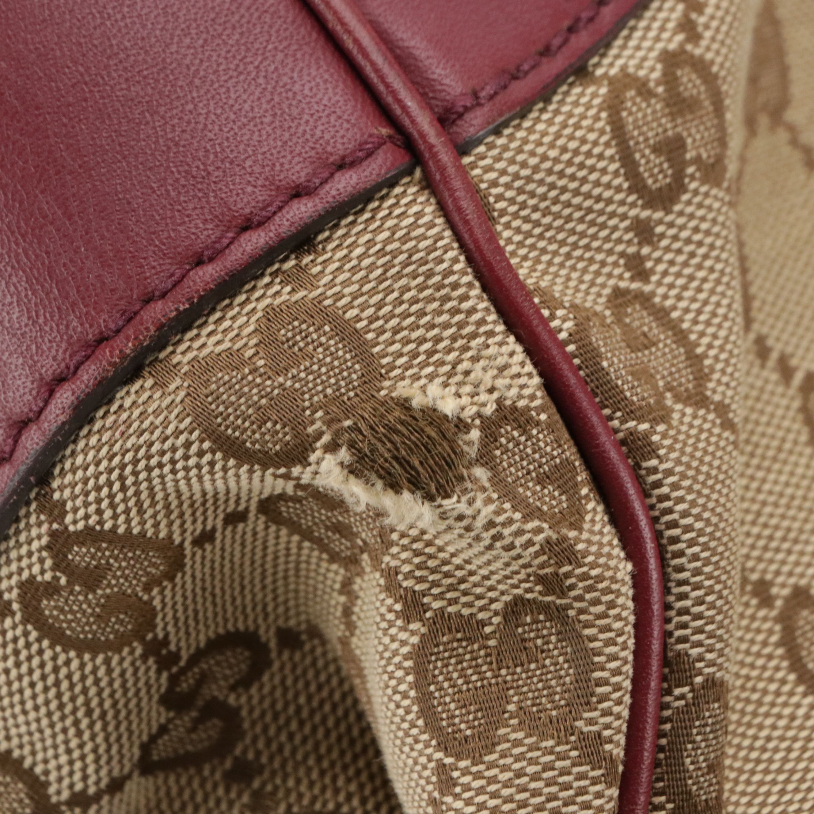 Gucci Mayfair Ribbon Shoulder Bag in GG Canvas and Maroon Leather