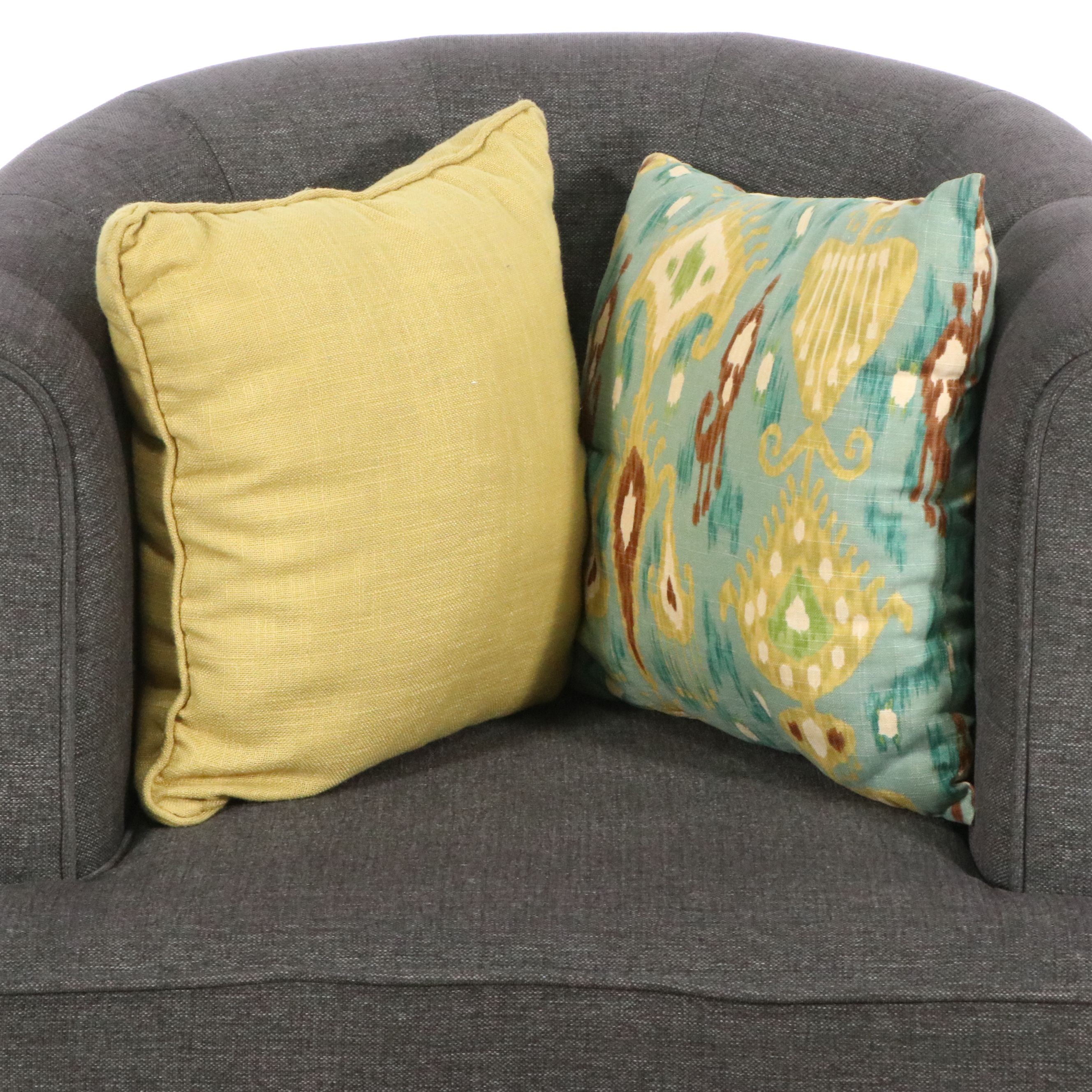 Contemporary Charcoal Tufted Barrel Chair and Threshold Woven Pouf