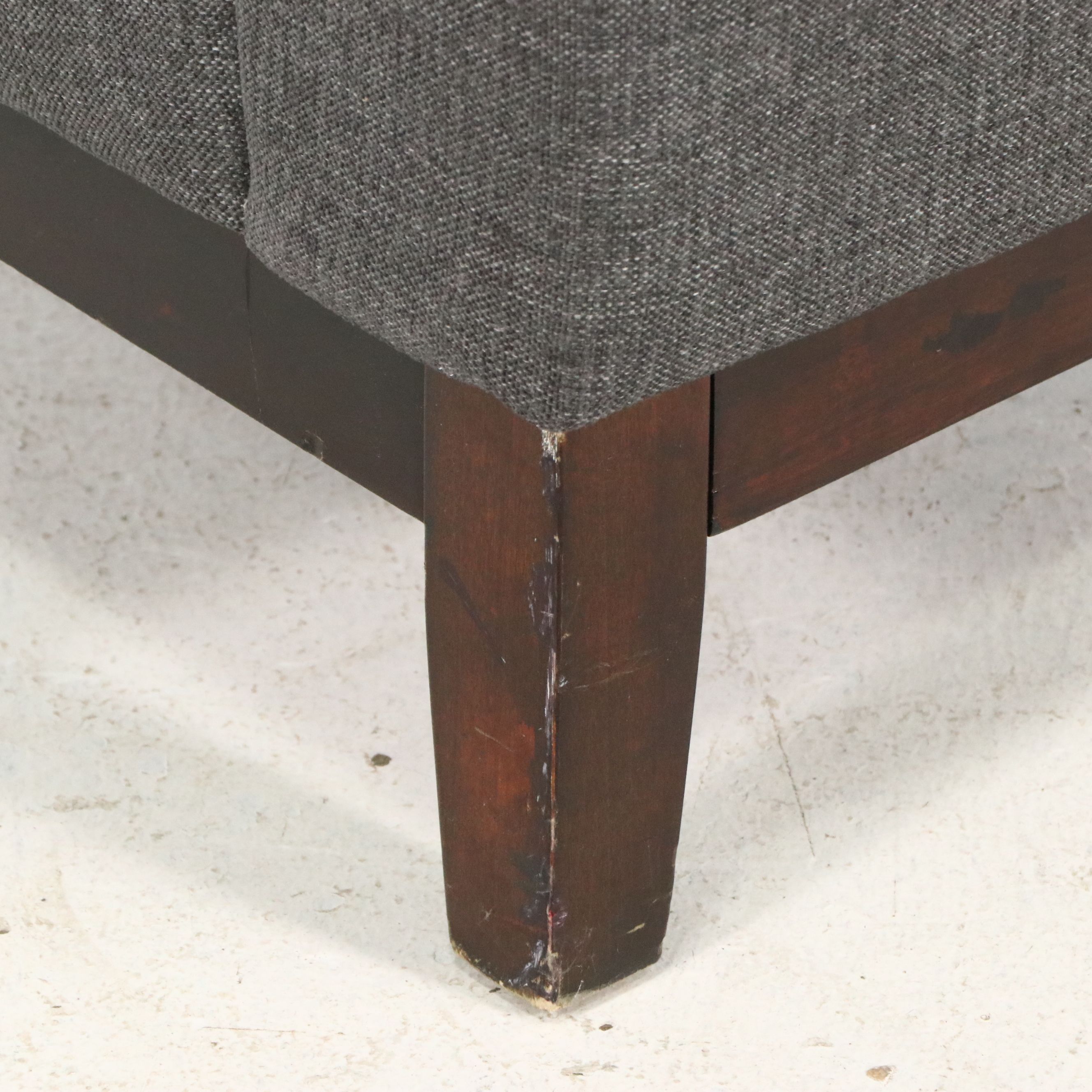 Contemporary Charcoal Tufted Barrel Chair and Threshold Woven Pouf