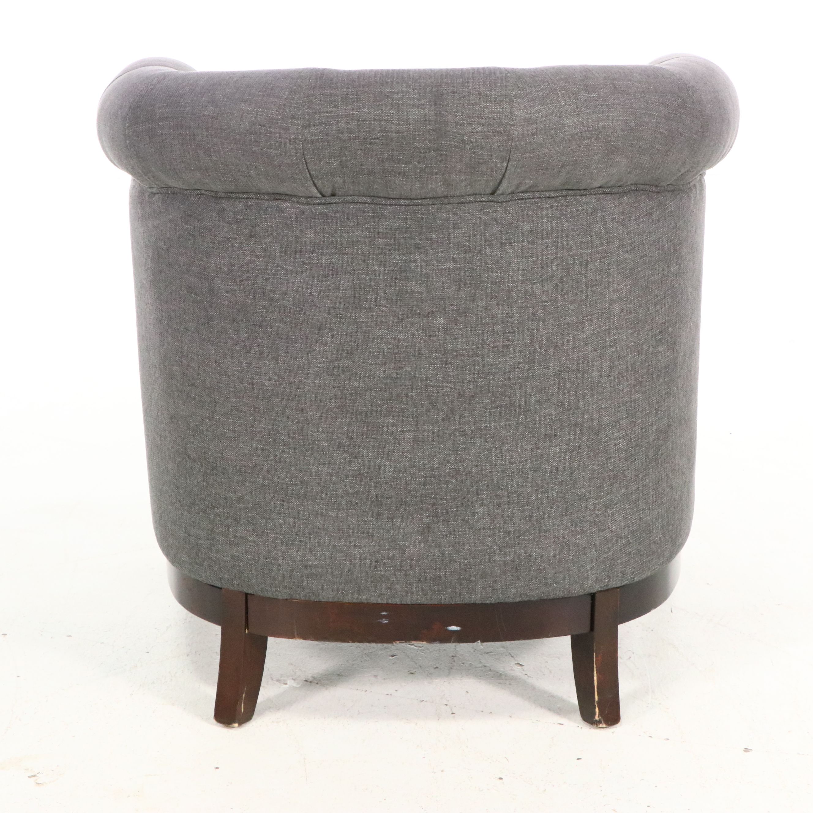 Contemporary Charcoal Tufted Barrel Chair and Threshold Woven Pouf