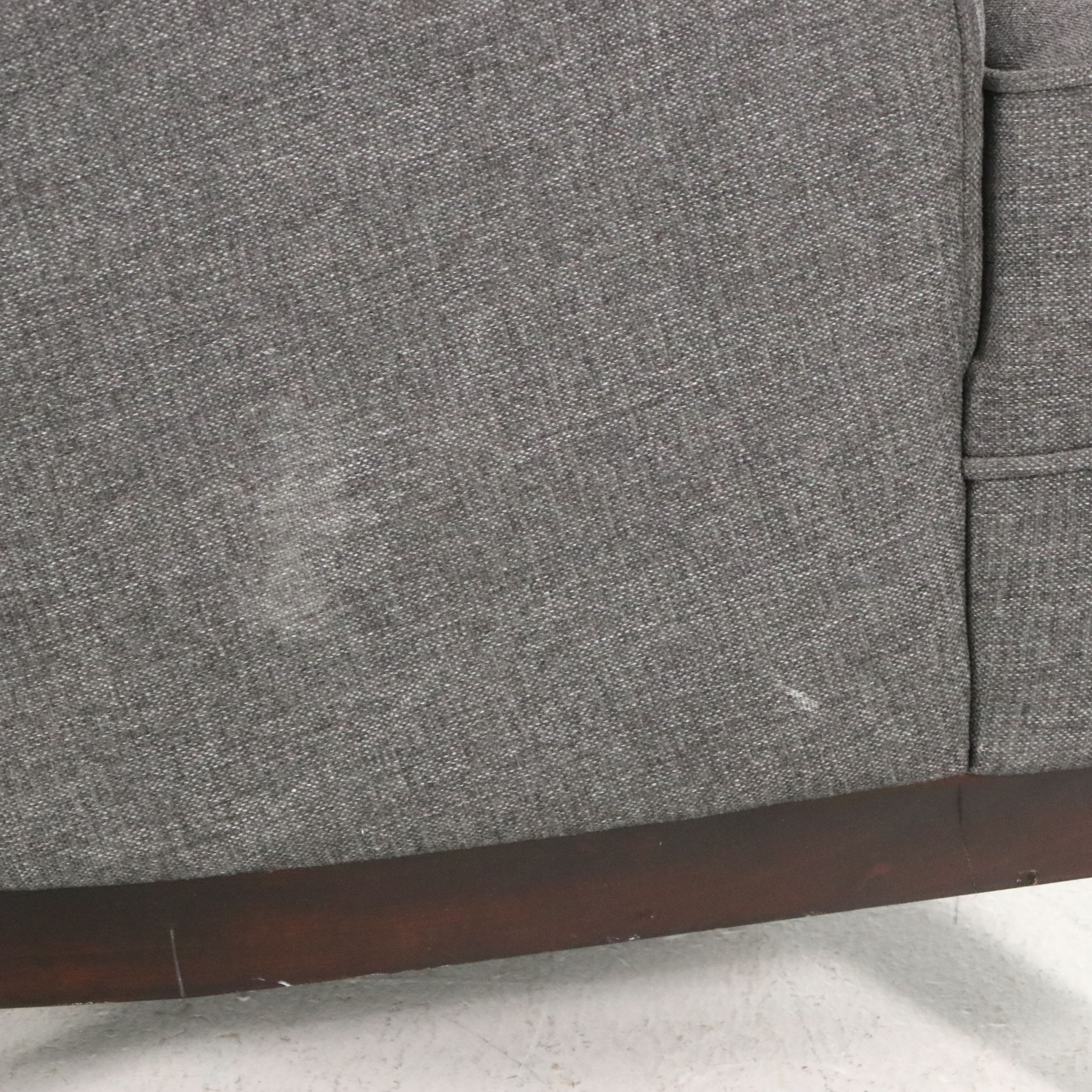 Contemporary Charcoal Tufted Barrel Chair and Threshold Woven Pouf