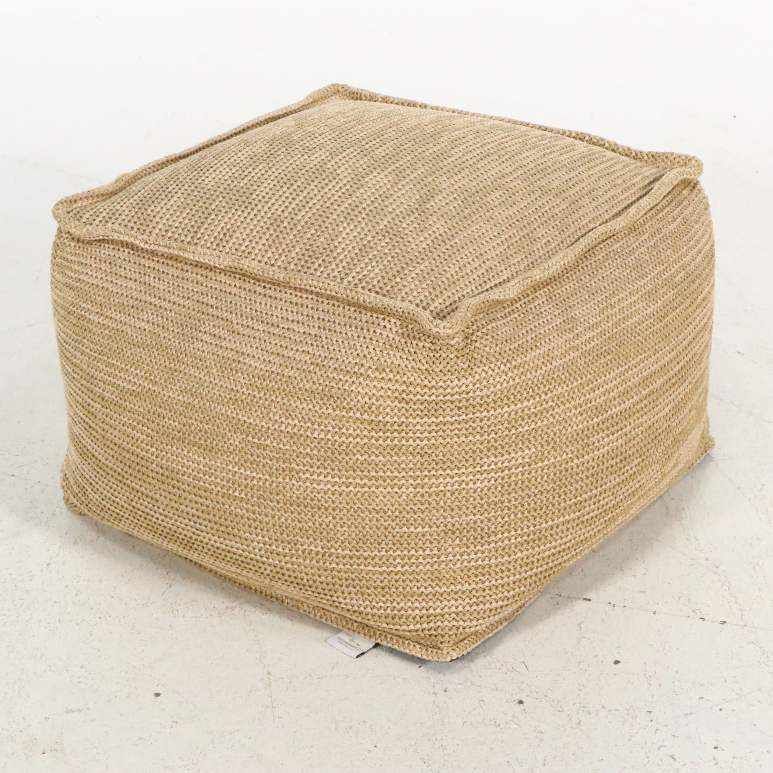 Contemporary Charcoal Tufted Barrel Chair and Threshold Woven Pouf