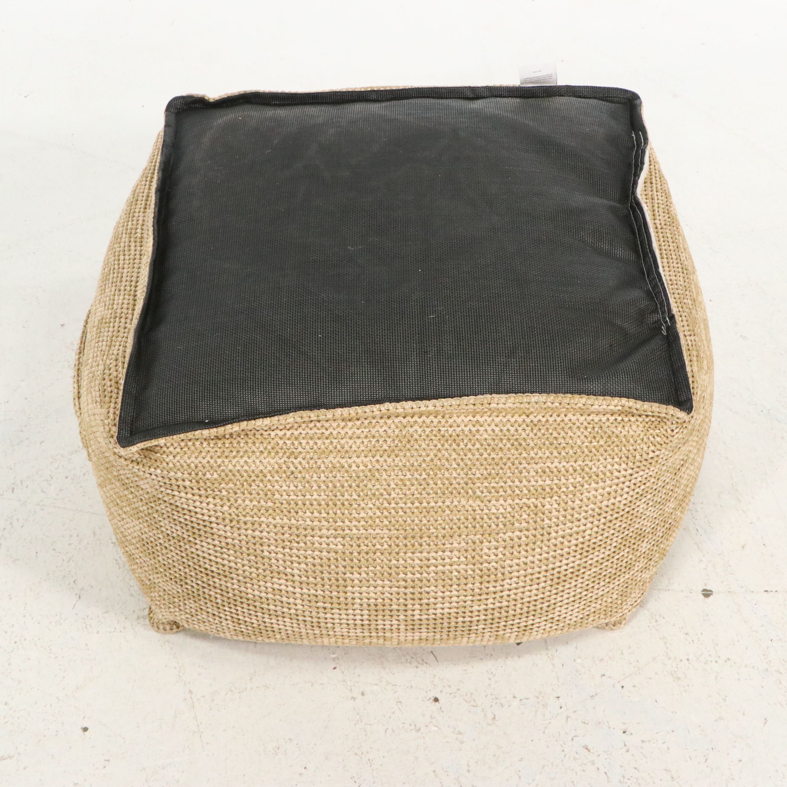 Contemporary Charcoal Tufted Barrel Chair and Threshold Woven Pouf