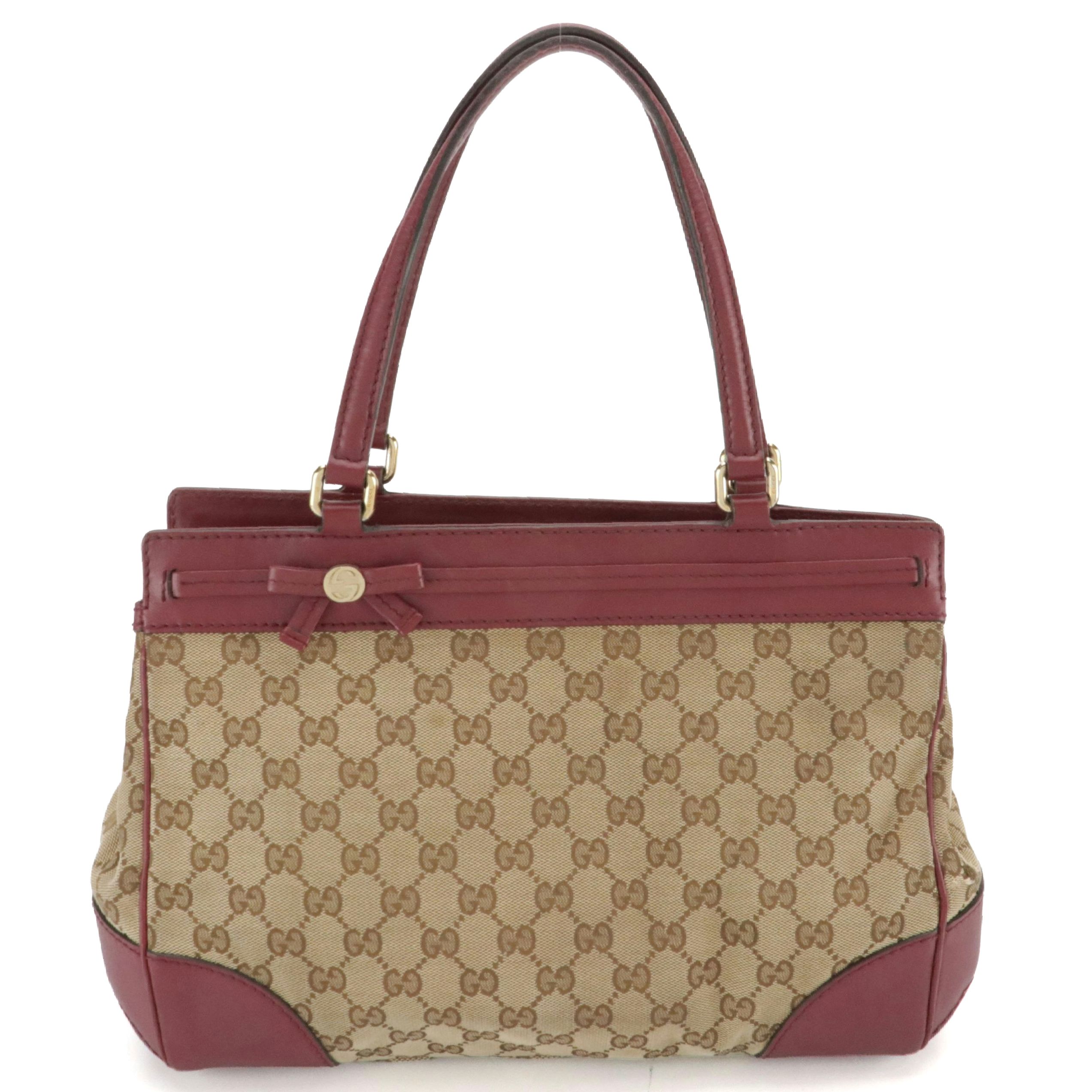 Gucci Mayfair Ribbon Shoulder Bag in GG Canvas and Maroon Leather