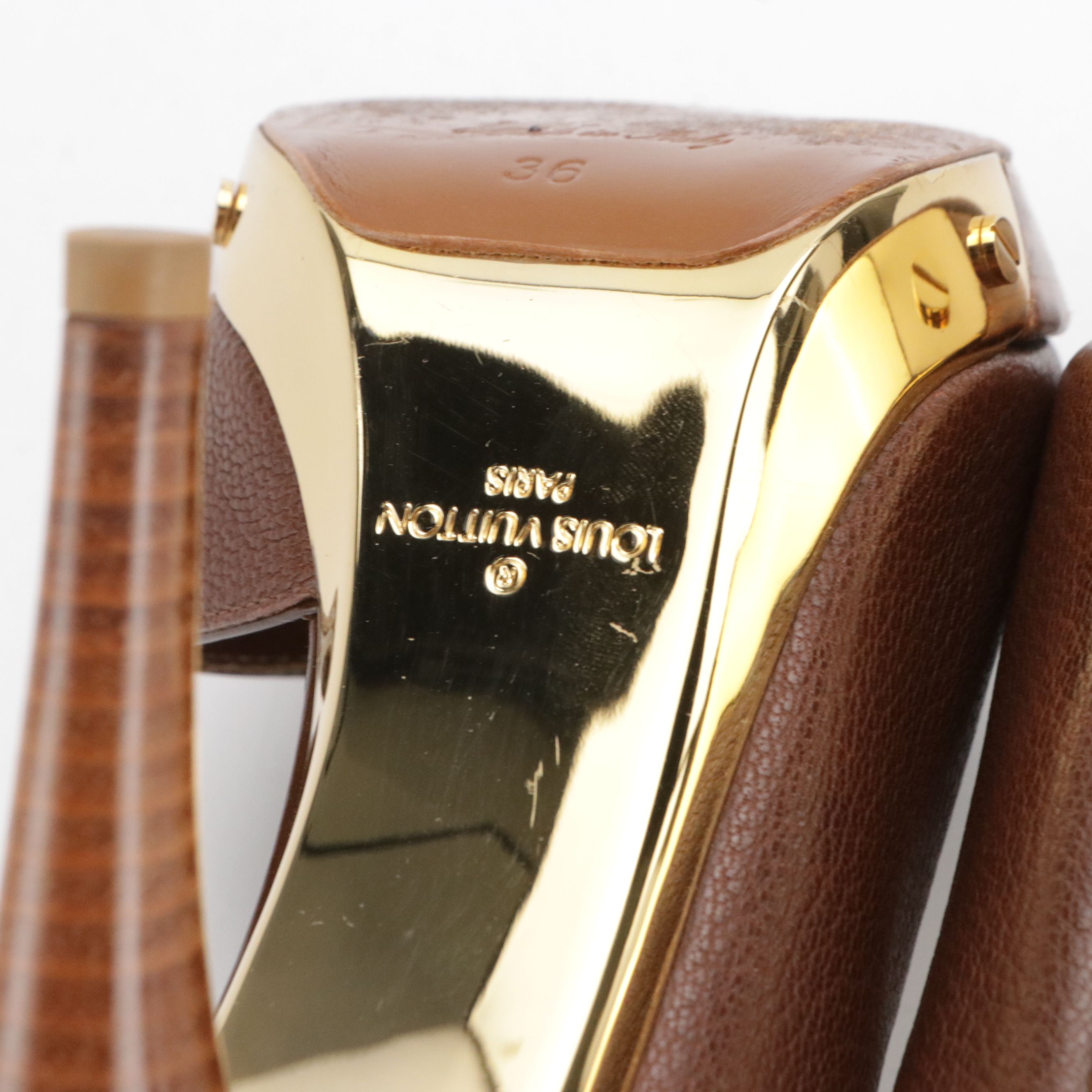 Louis Vuitton D'Orsay Peep Toe Pumps in Brown Grained Leather