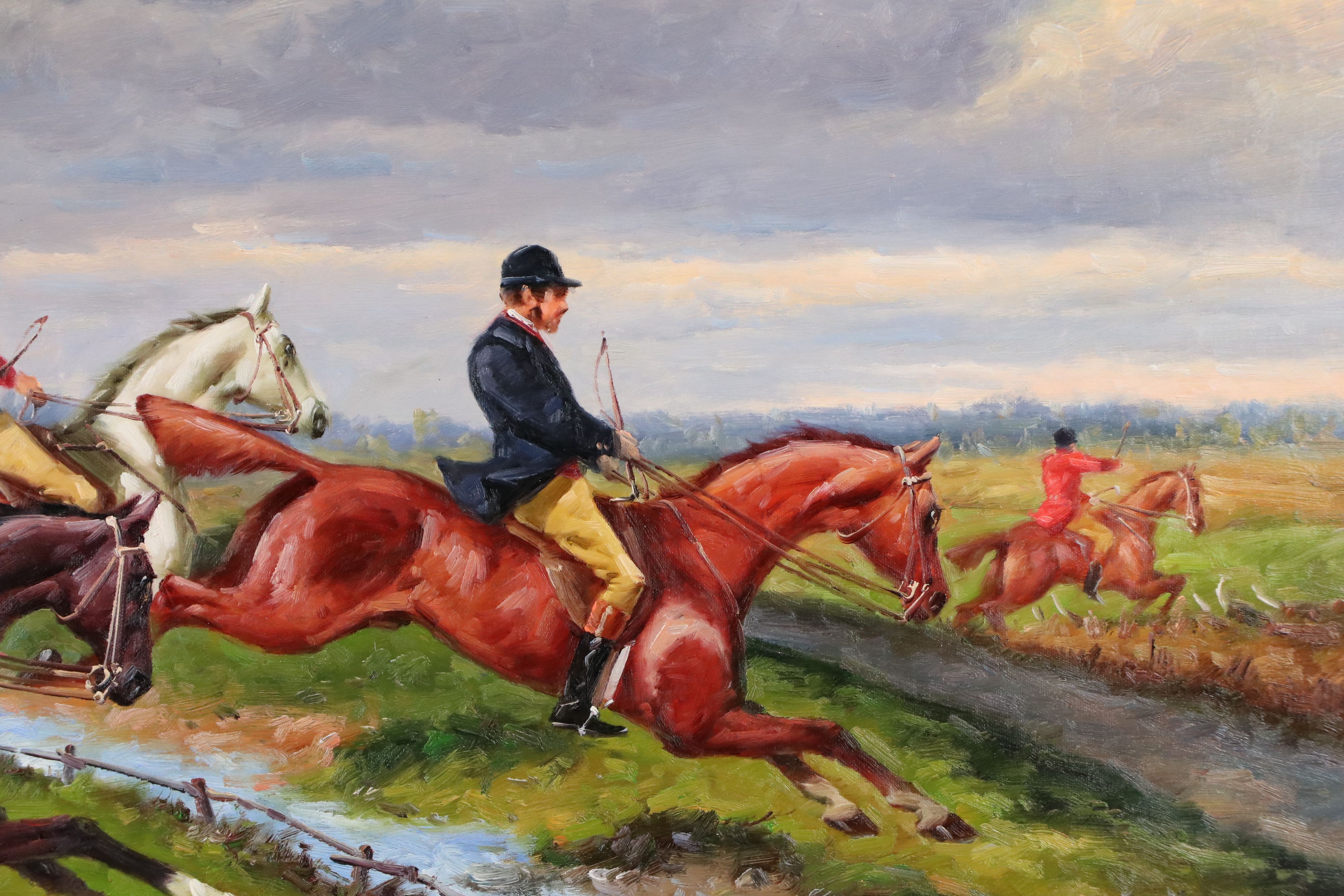 Salvator Domingo Oil Painting of English Style Fox Hunting Scene, 20th C.