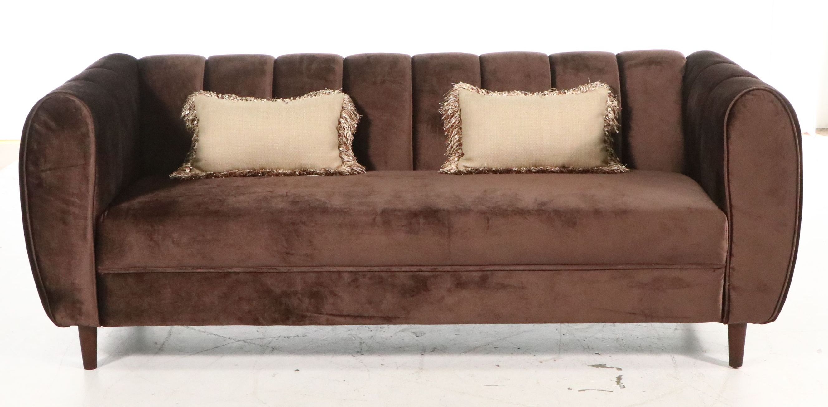 Contemporary Channel Tufted Velvet Sofa