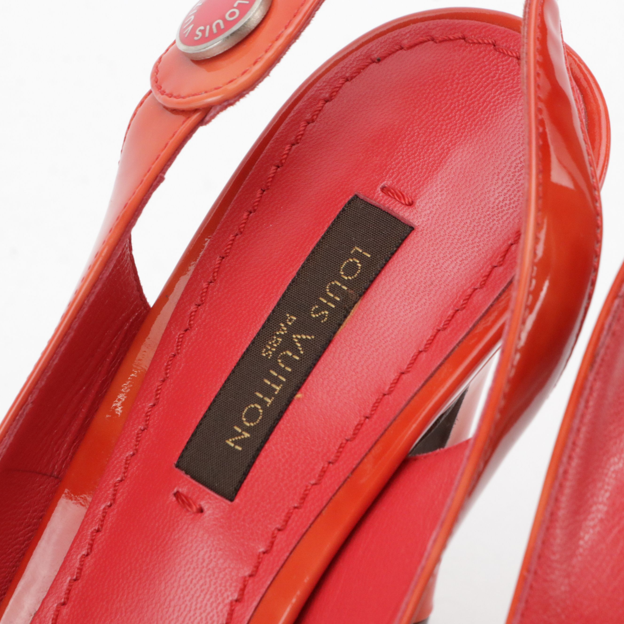 Louis Vuitton Patent Leather Peep-Toe High Heel Slingbacks