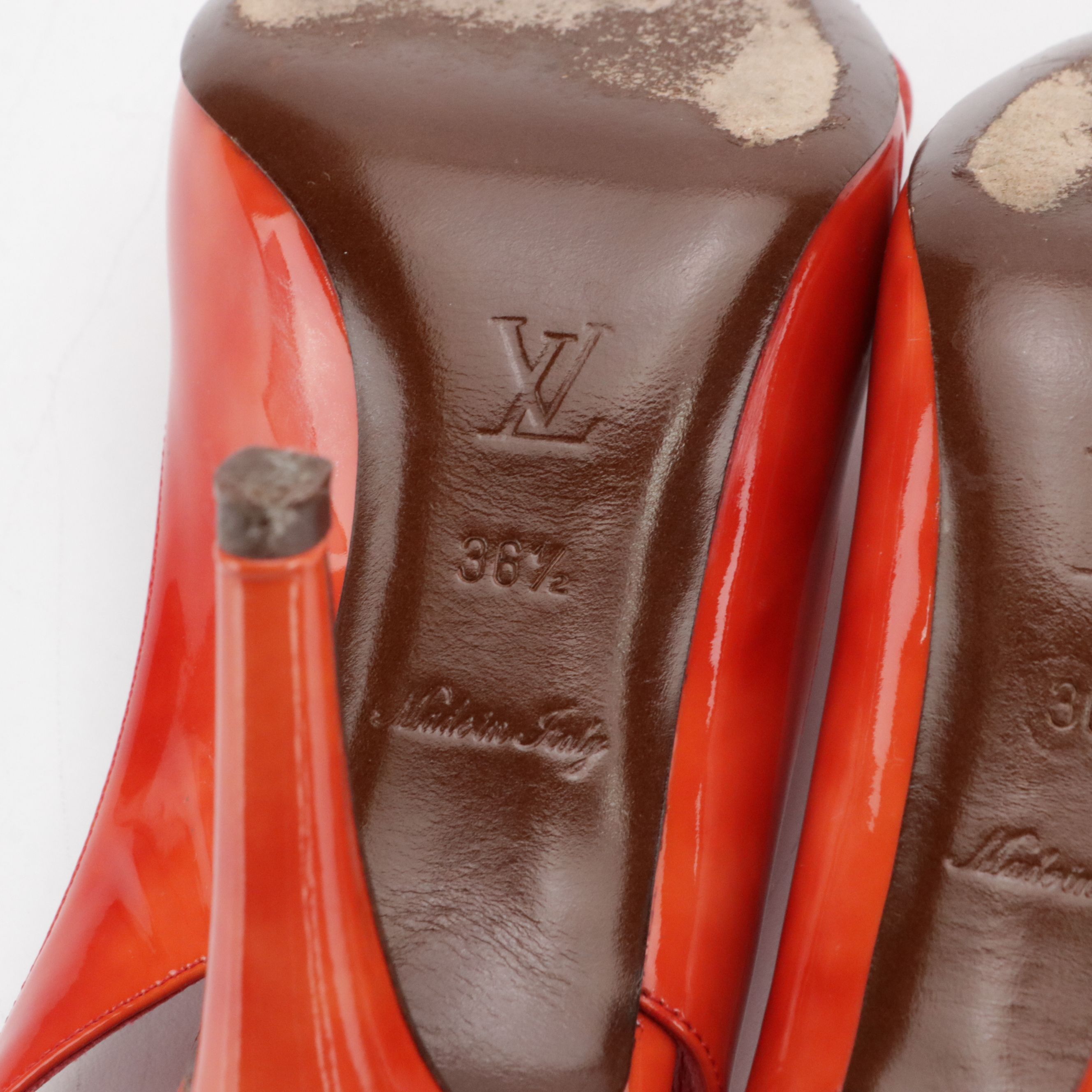 Louis Vuitton Patent Leather Peep-Toe High Heel Slingbacks