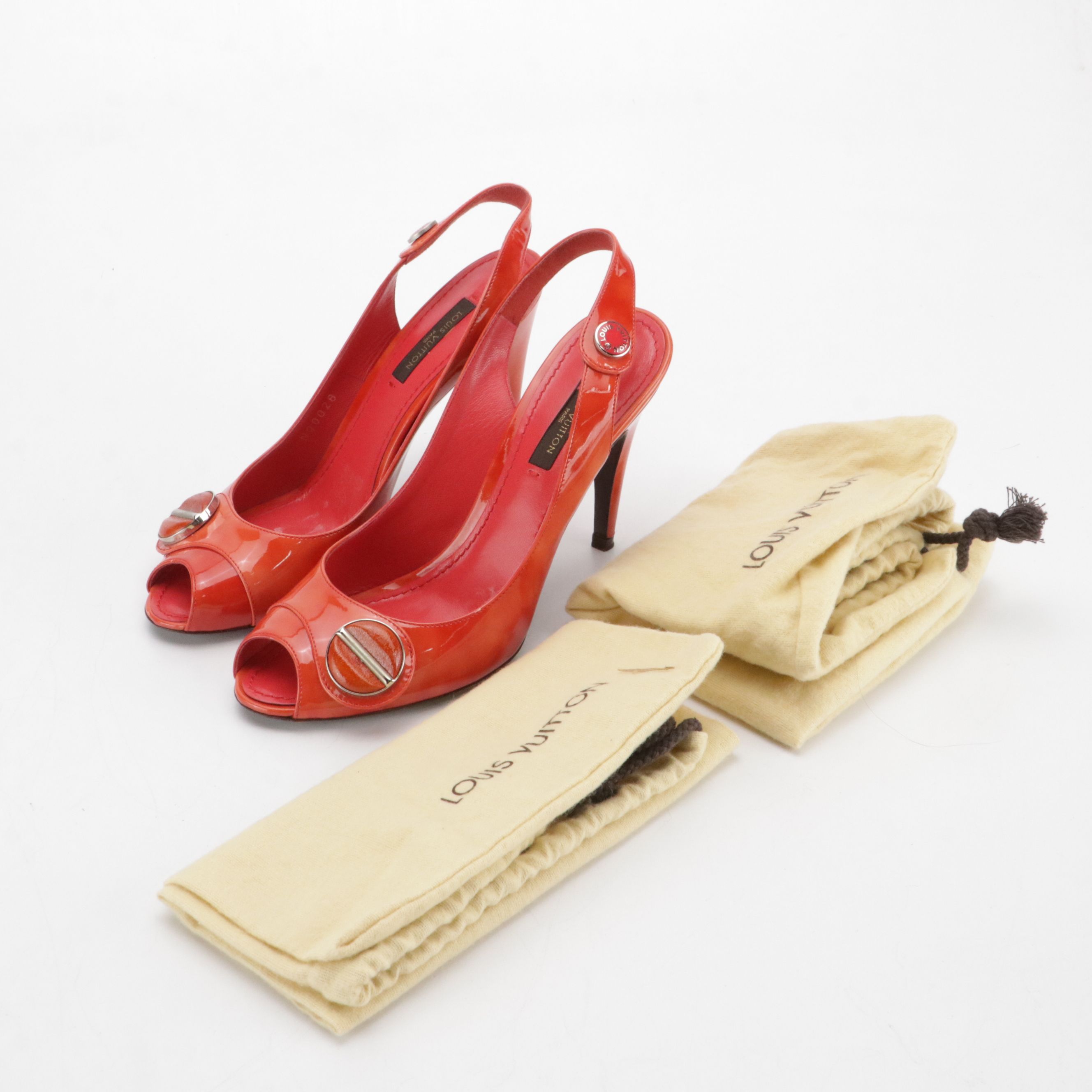 Louis Vuitton Patent Leather Peep-Toe High Heel Slingbacks