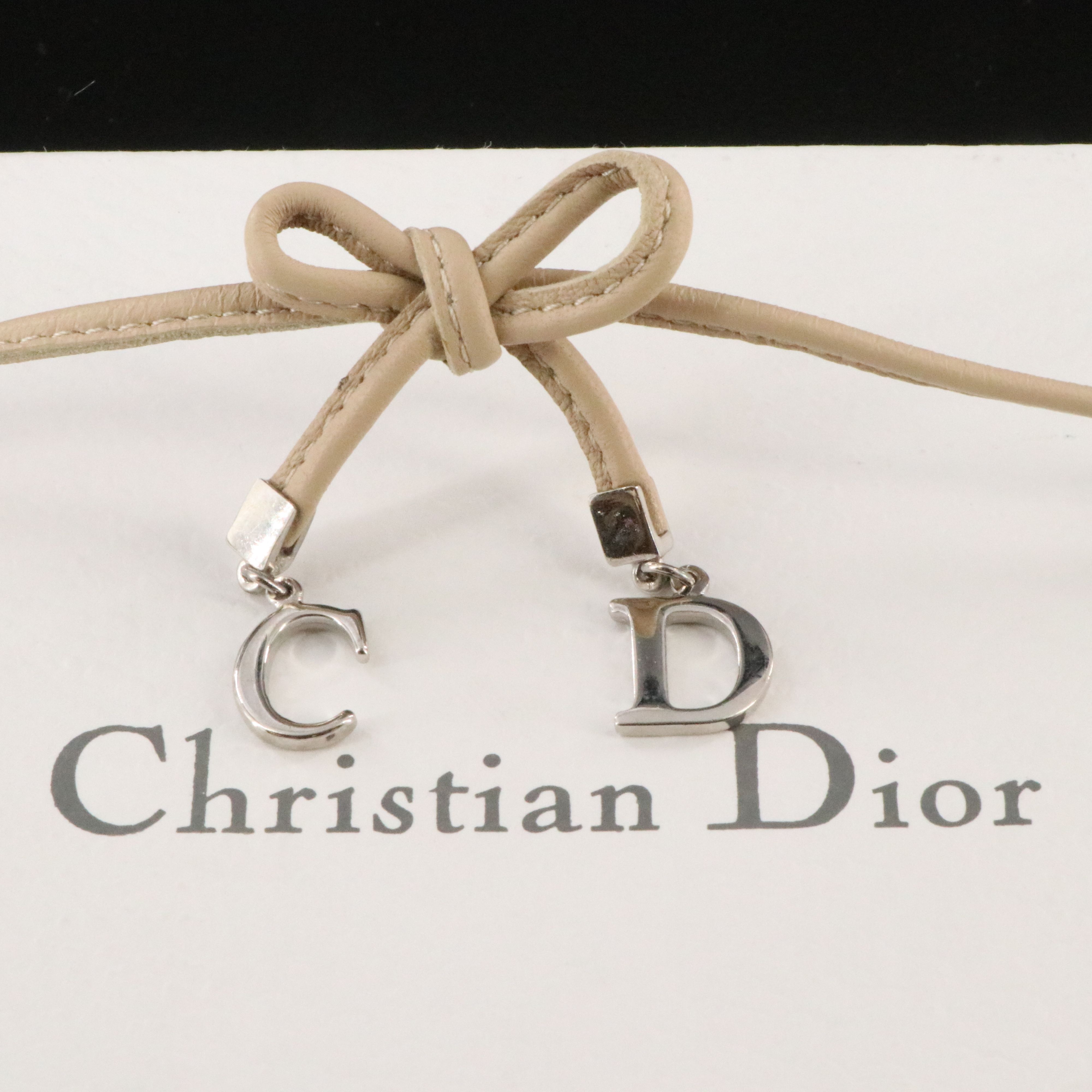 Christian Dior CD Bow Leather Choker Necklace