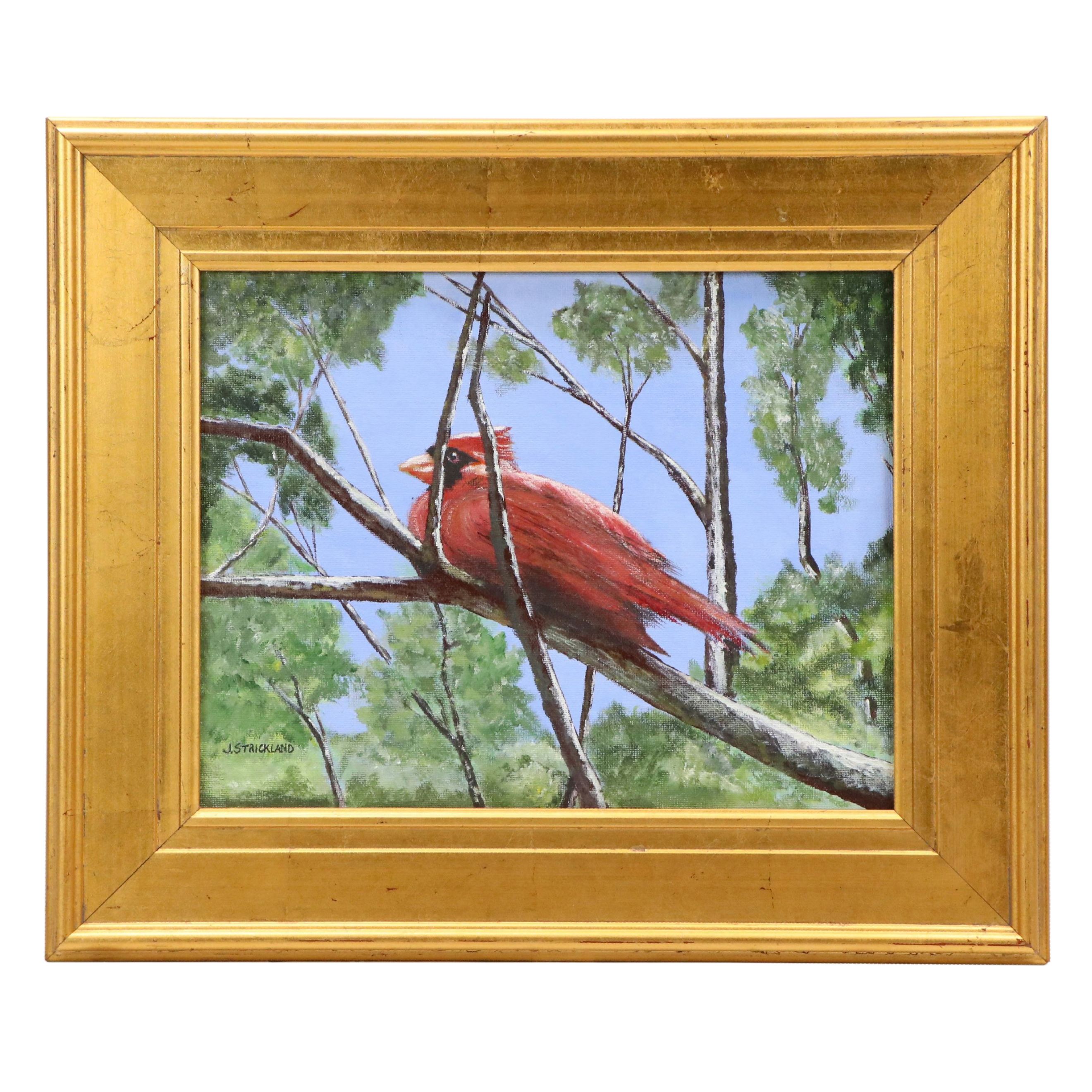 J. Strickland Acrylic Painting of Cardinal, 21st Century