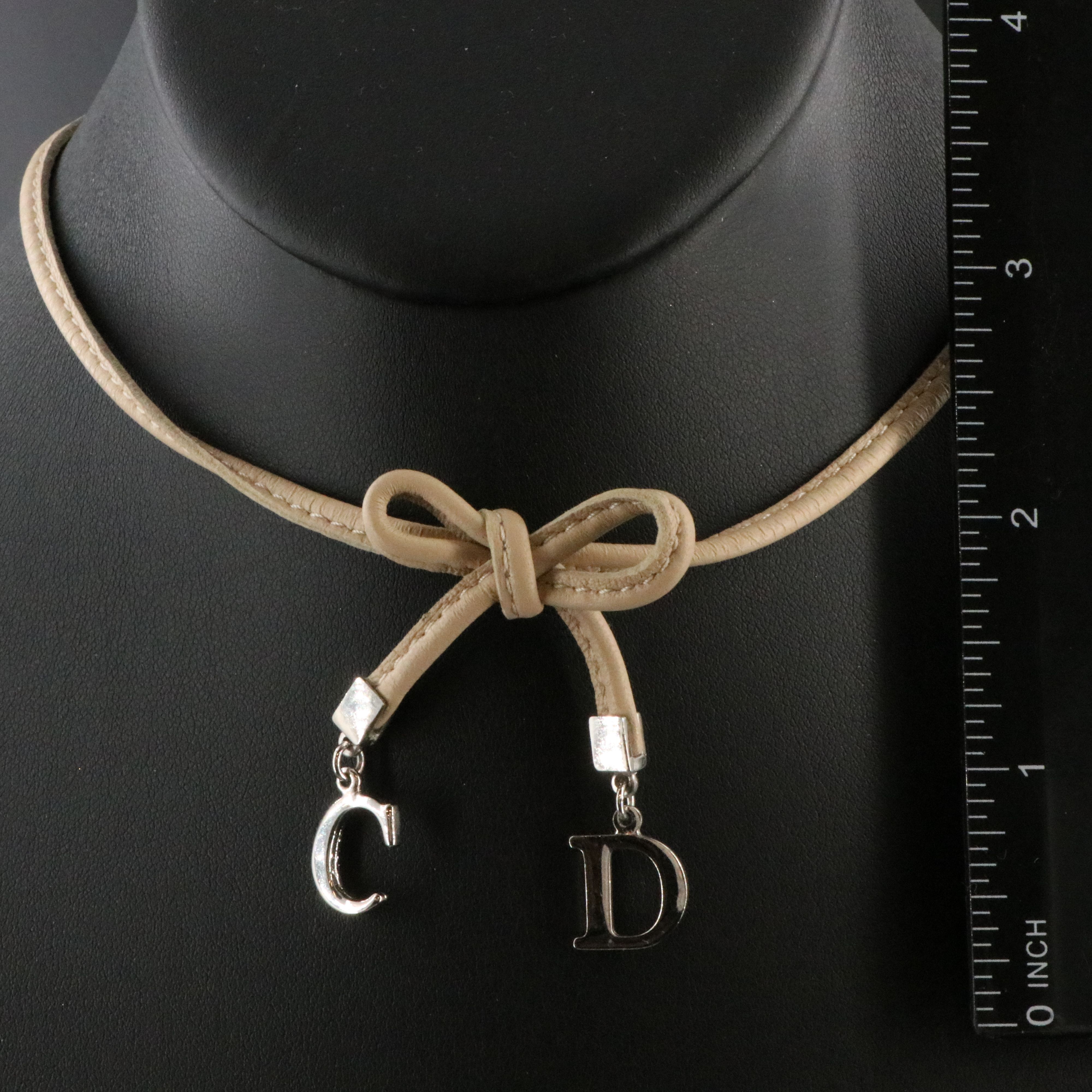 Christian Dior CD Bow Leather Choker Necklace