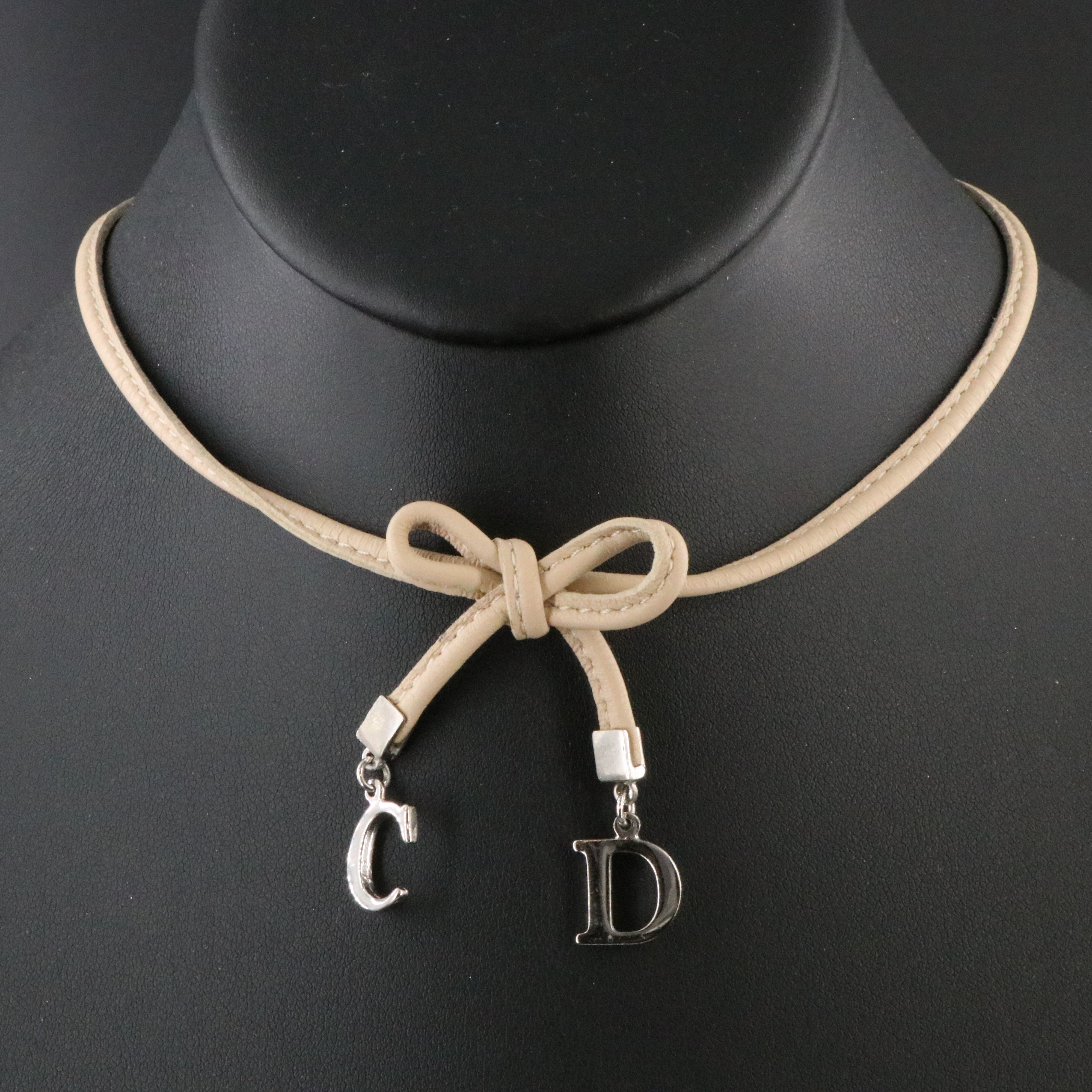 Christian Dior CD Bow Leather Choker Necklace