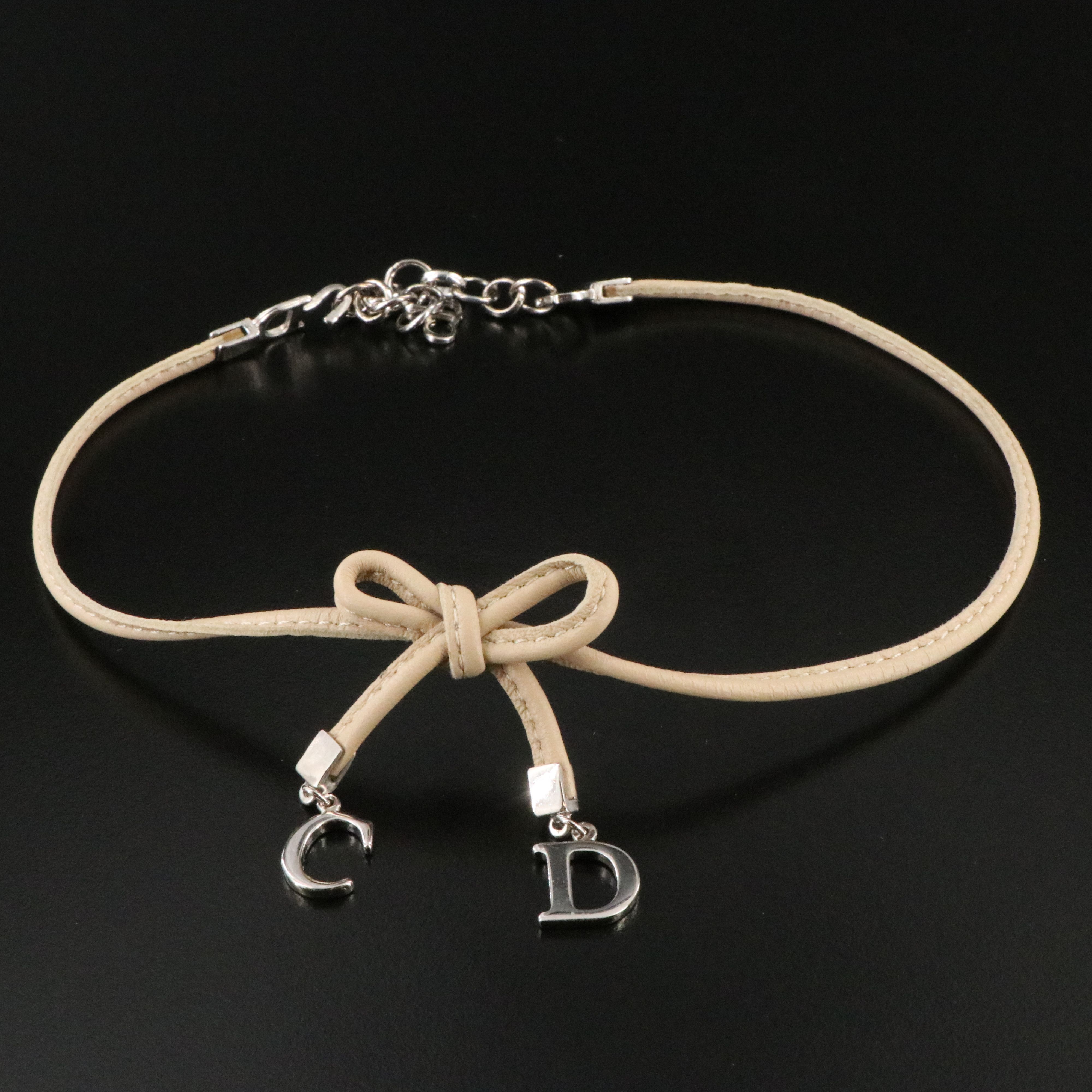 Christian Dior CD Bow Leather Choker Necklace