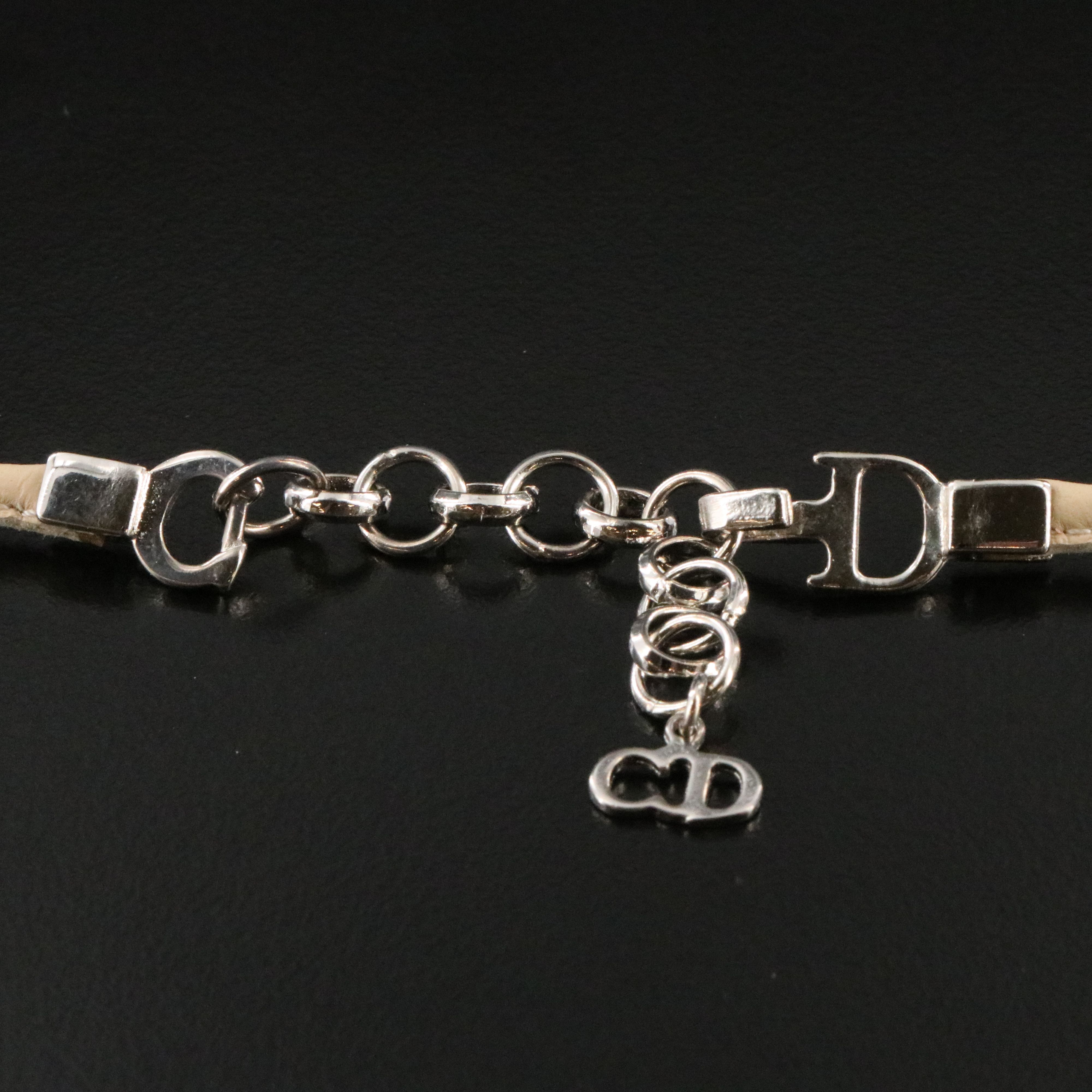 Christian Dior CD Bow Leather Choker Necklace