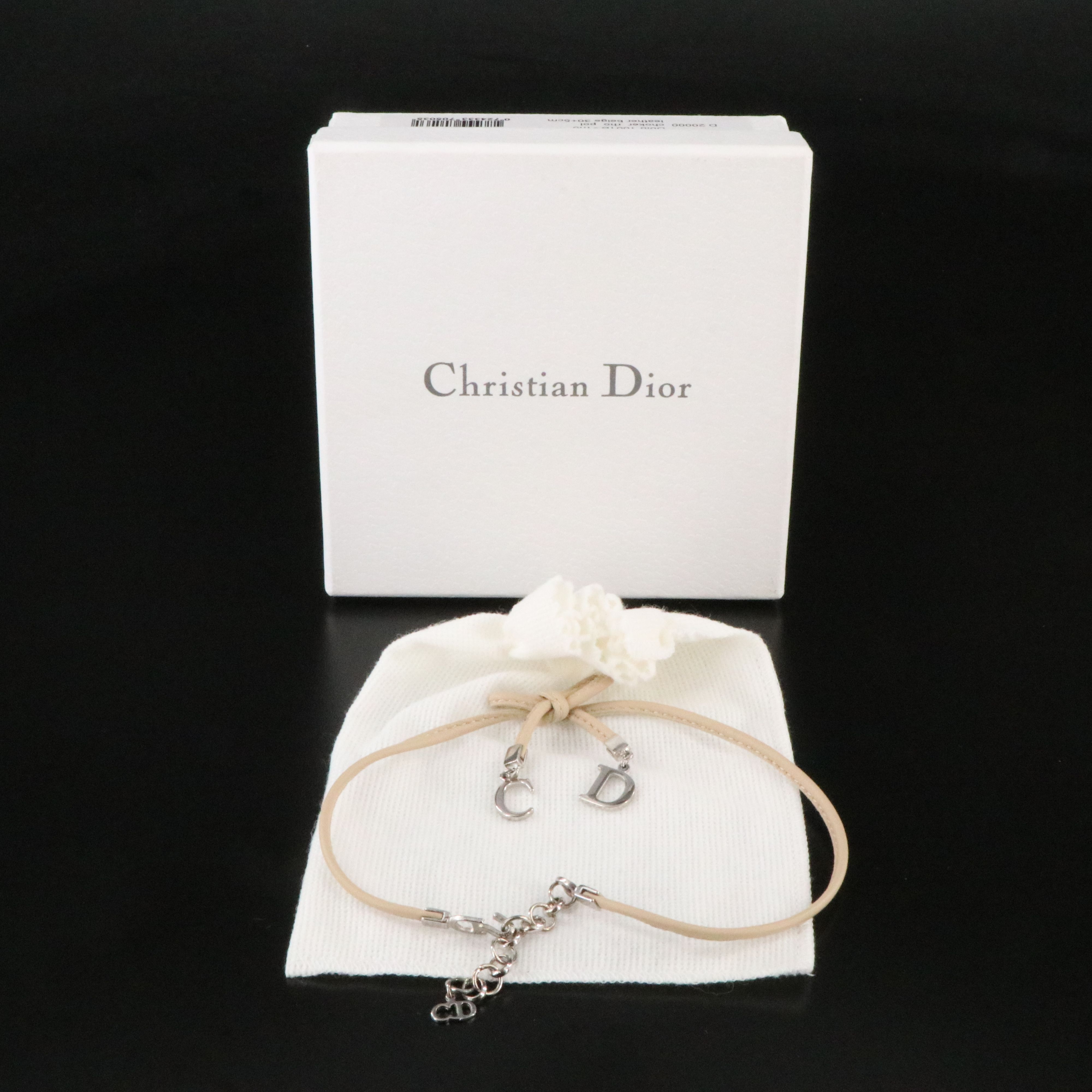 Christian Dior CD Bow Leather Choker Necklace