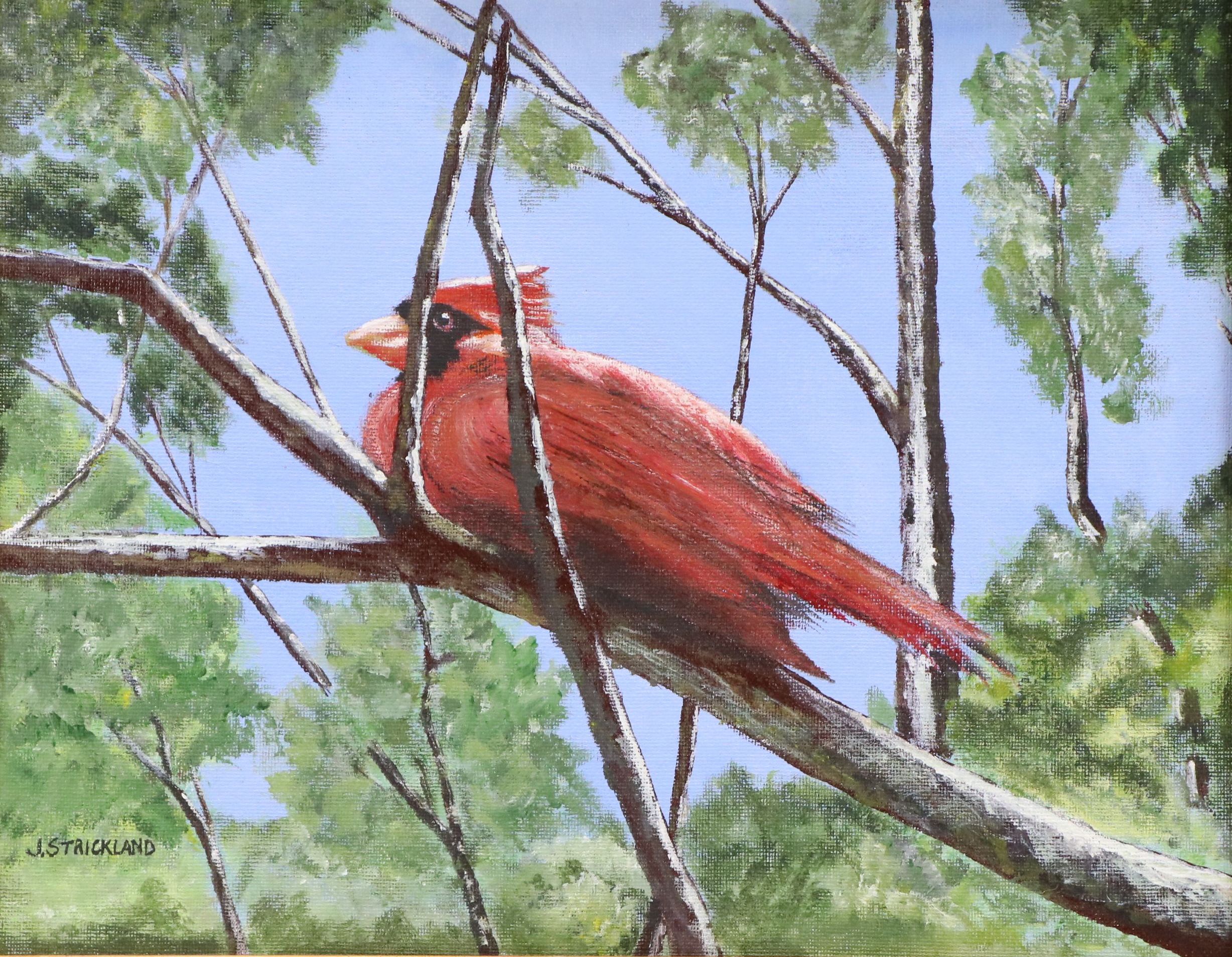J. Strickland Acrylic Painting of Cardinal, 21st Century