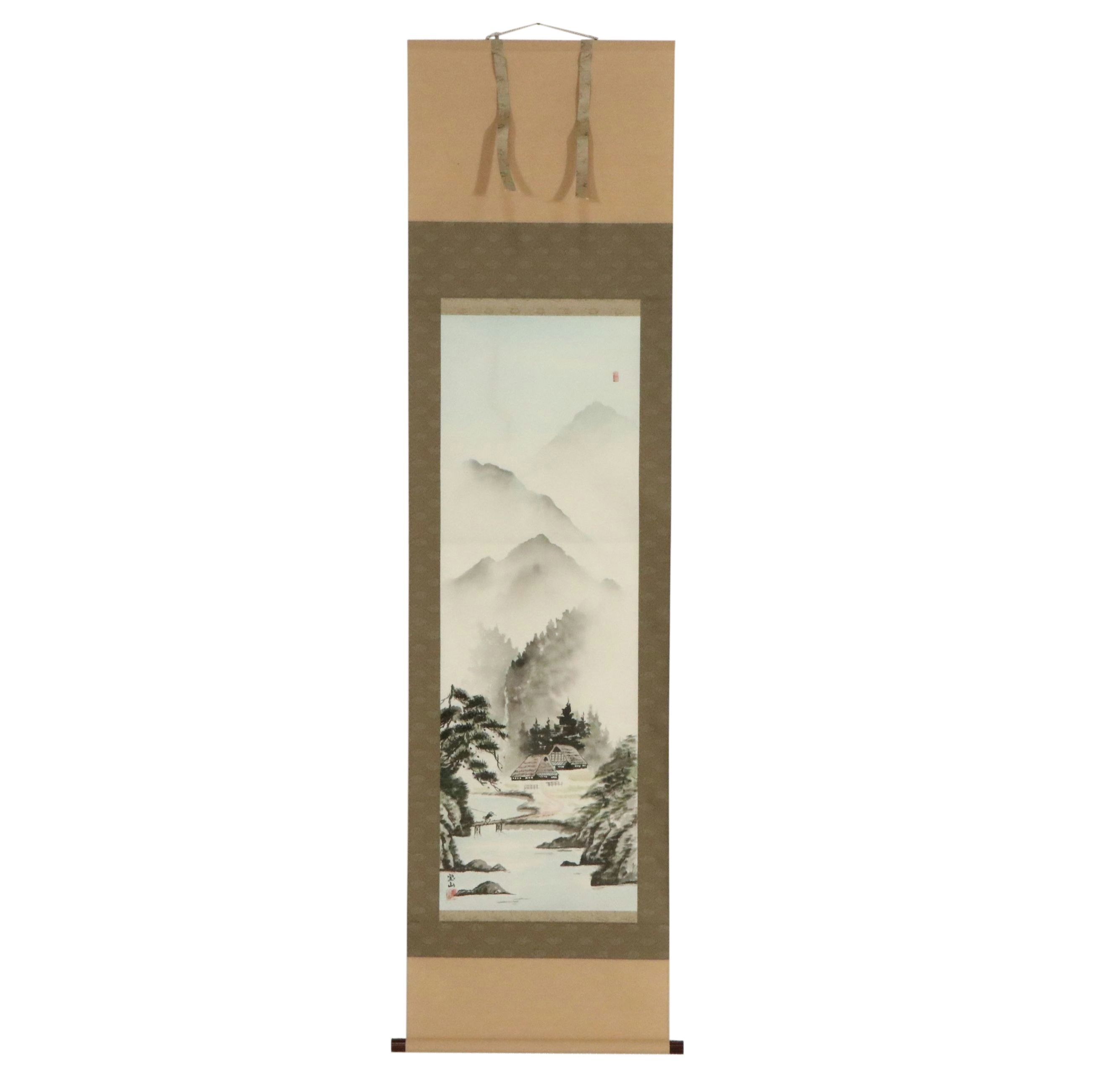 Chinese Ink and Watercolor Scroll Painting